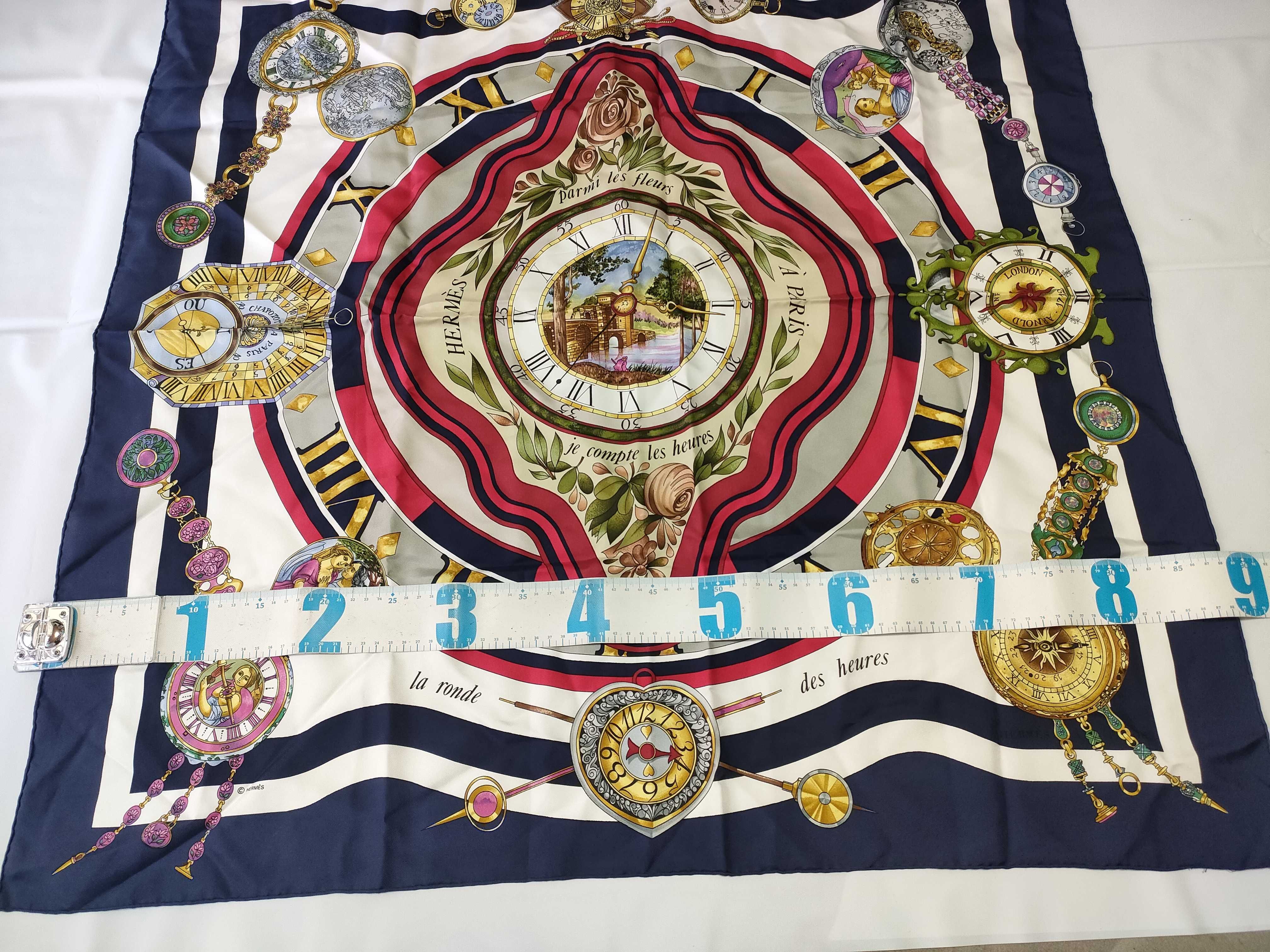 Hermes Parmi les fleurs je compte les heures Silk Scarf Designed by Loic Dubigeon