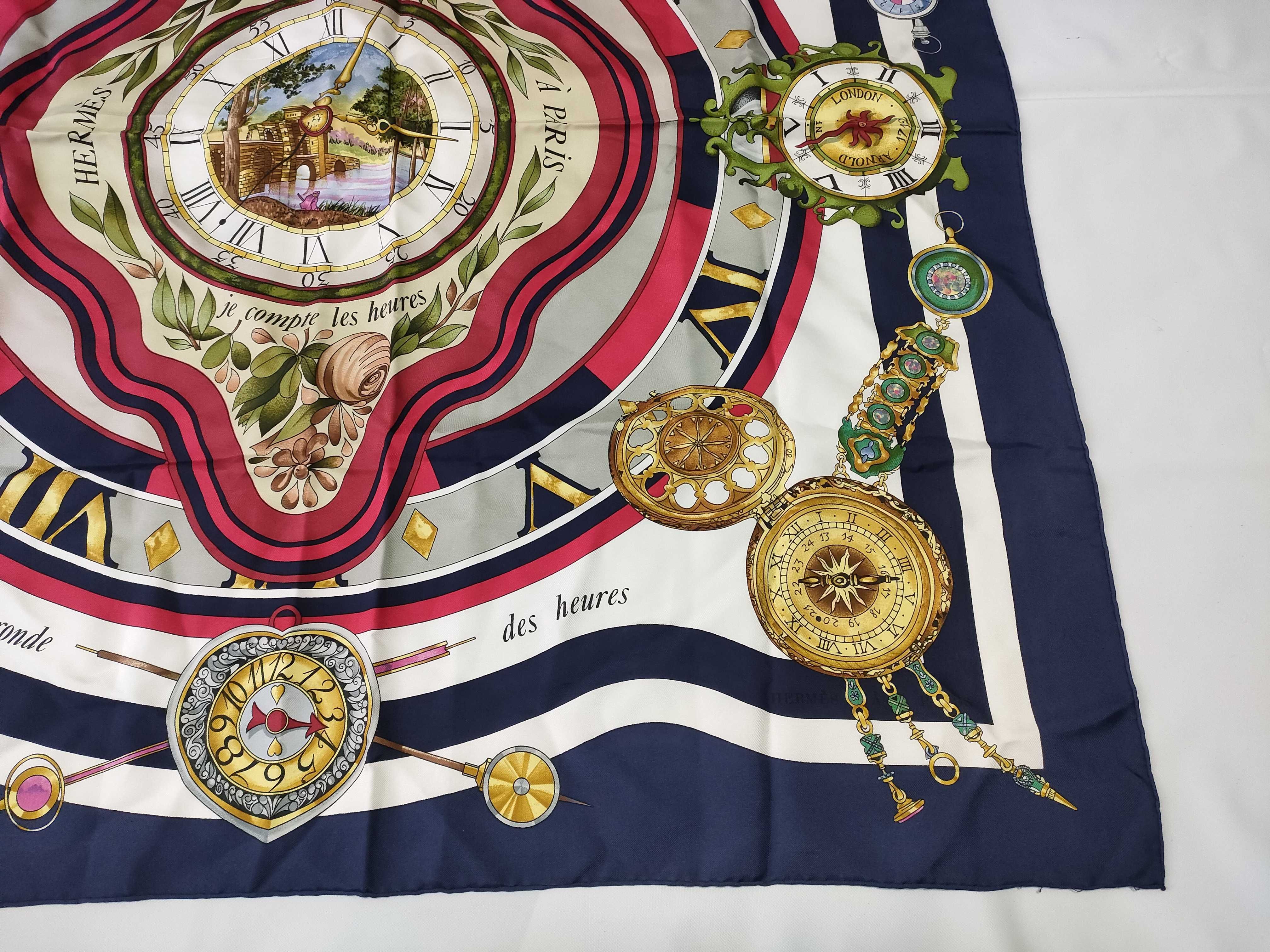 Hermes Parmi les fleurs je compte les heures Silk Scarf Designed by Loic Dubigeon