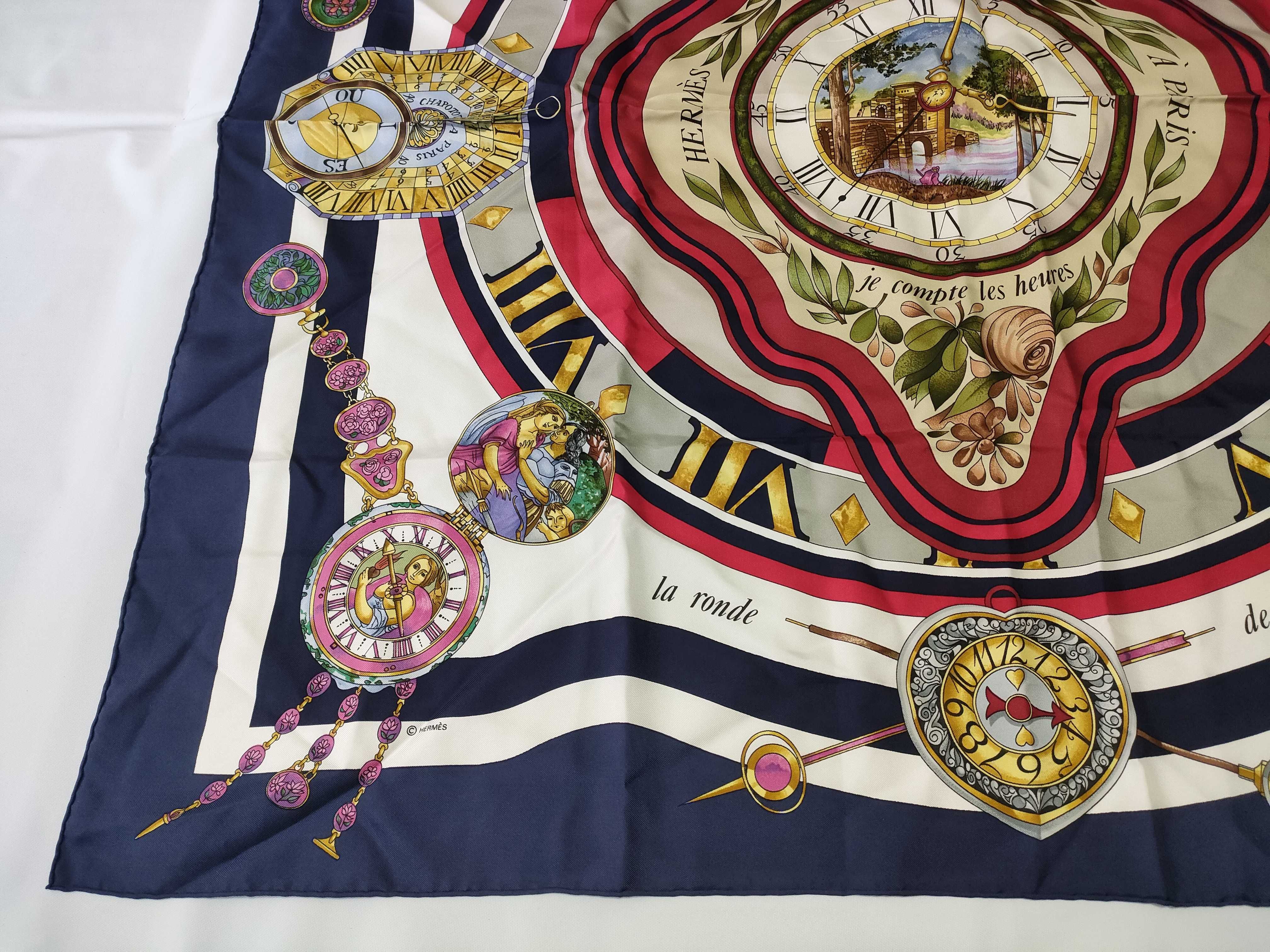 Hermes Parmi les fleurs je compte les heures Silk Scarf Designed by Loic Dubigeon