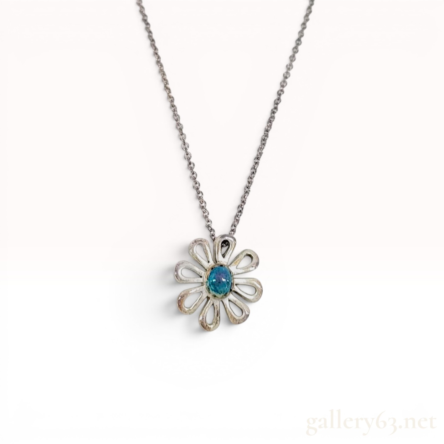 Tiffany & Co. Paloma Picasso Sterling Silver Daisy Pendant Necklace with Blue Cabochon