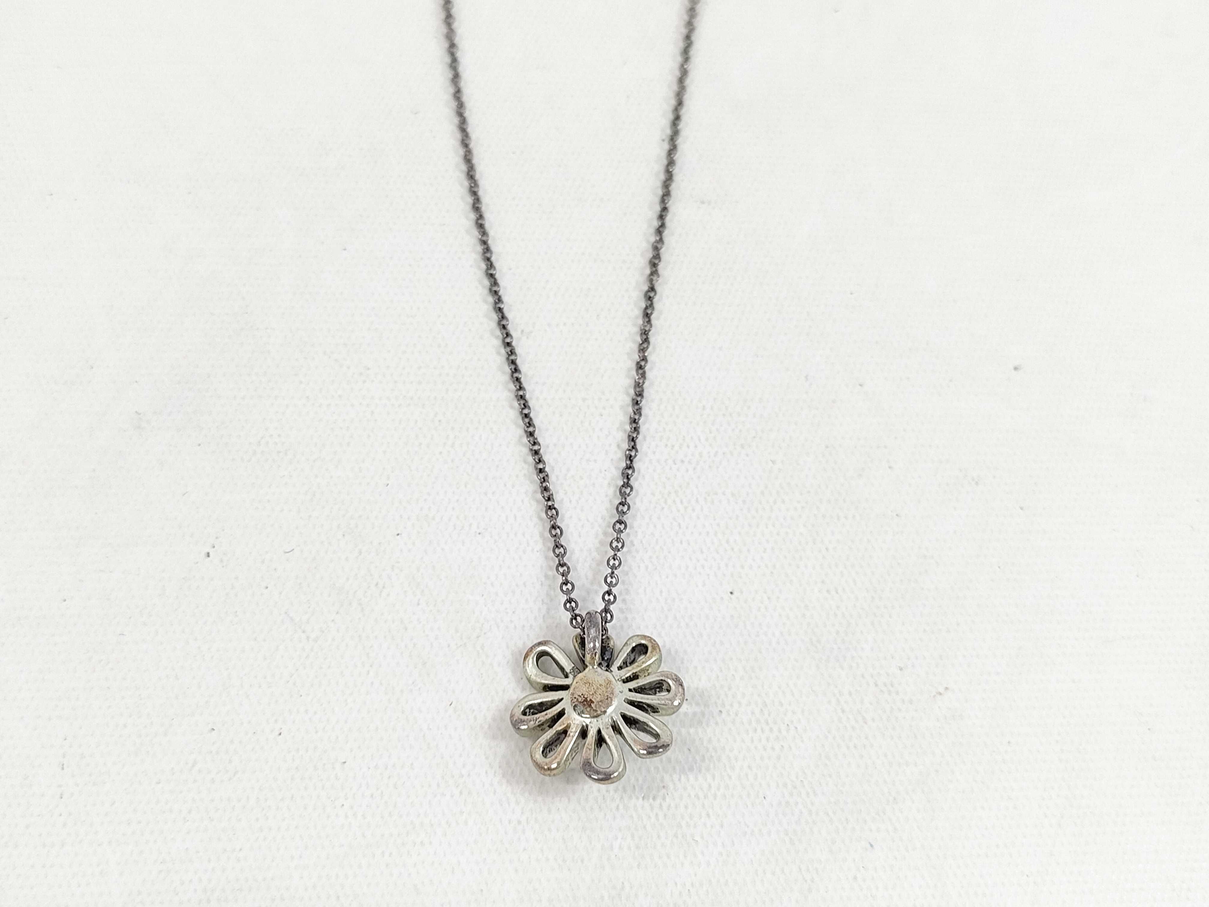 Tiffany & Co. Paloma Picasso Sterling Silver Daisy Pendant Necklace with Blue Cabochon