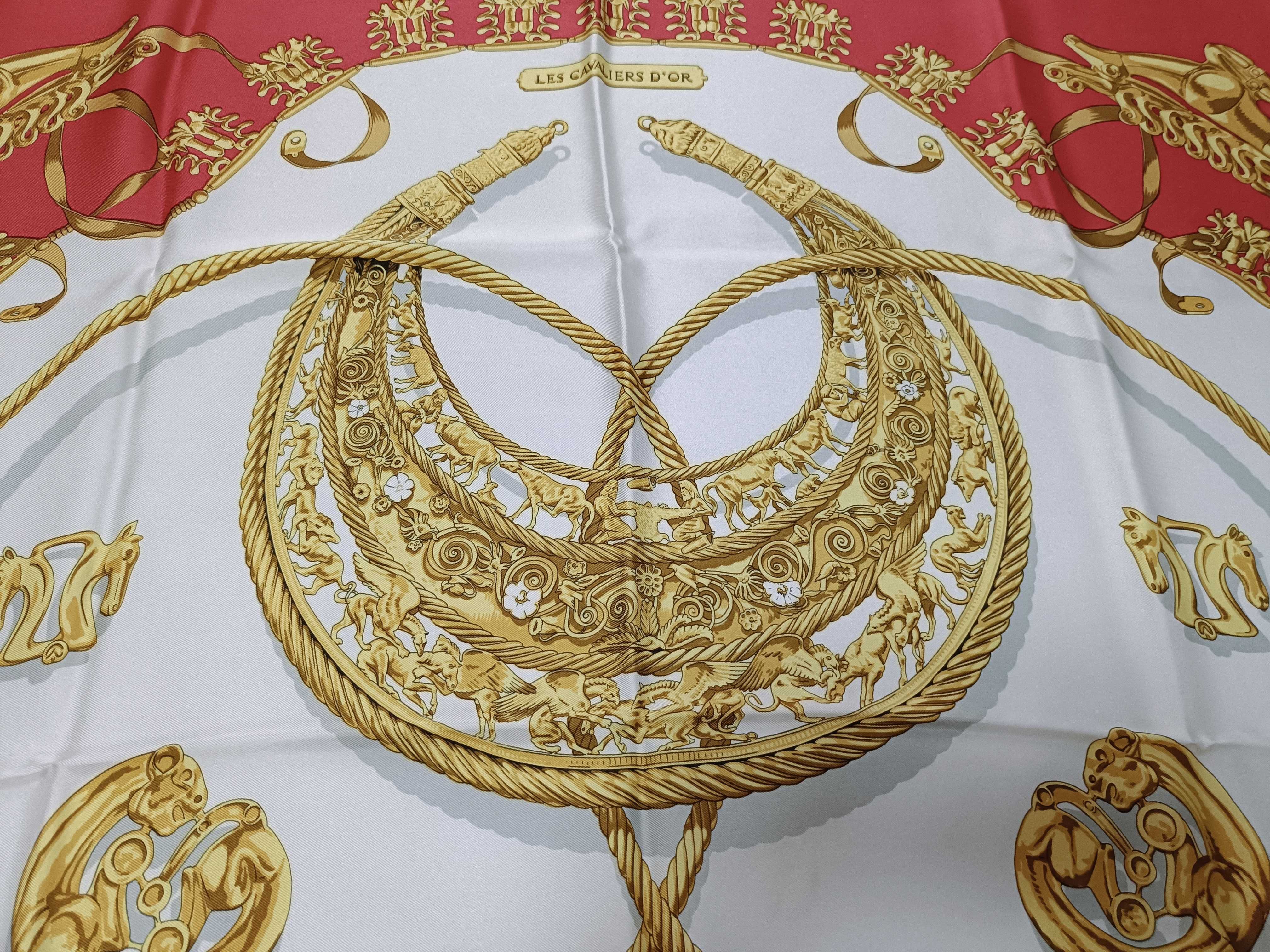 Hermes Les Cavaliers d'Or Silk Carre 90 Scarf