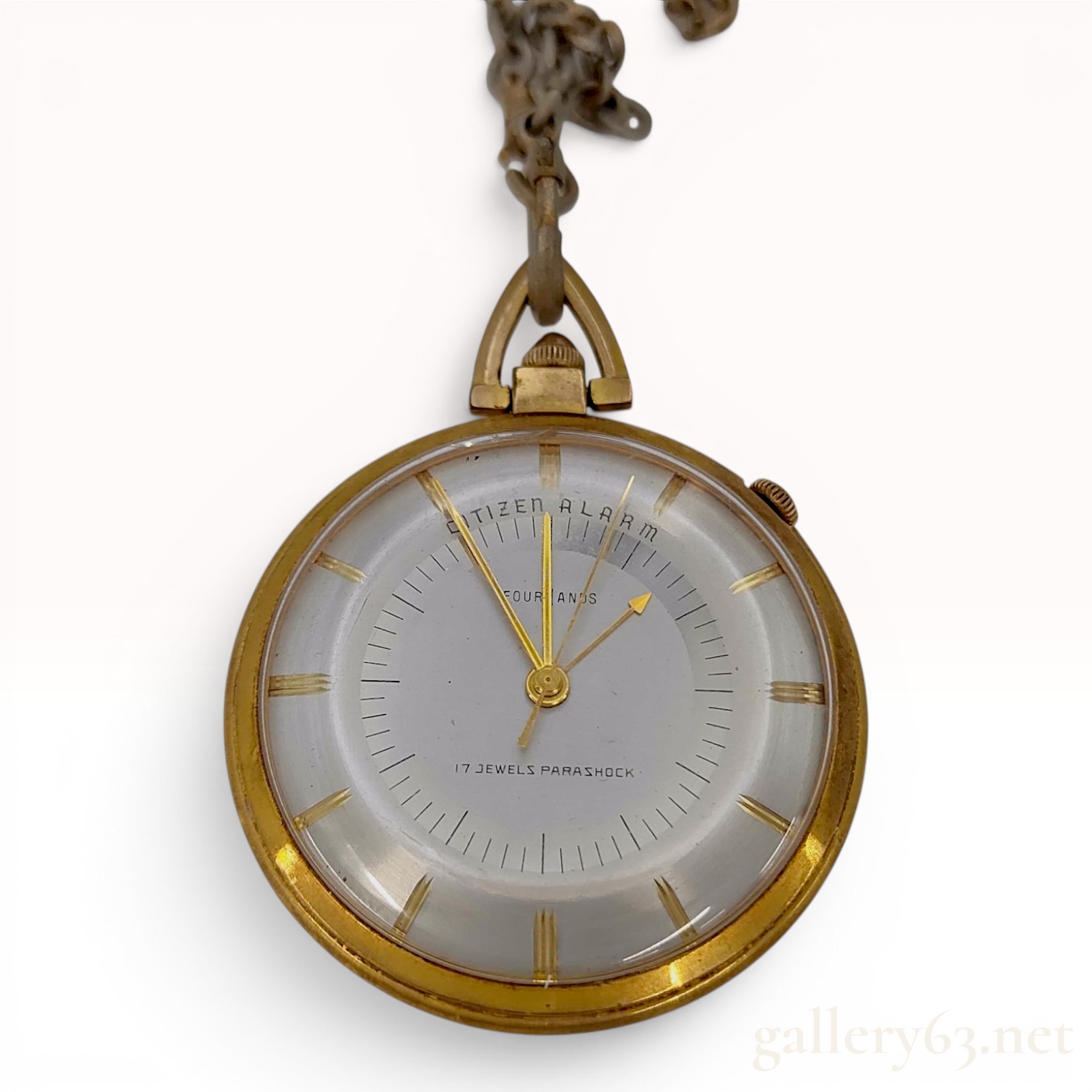 Citizen Alarm Gold-Tone 17 Jewels Parashock Pocket Watch with Chain