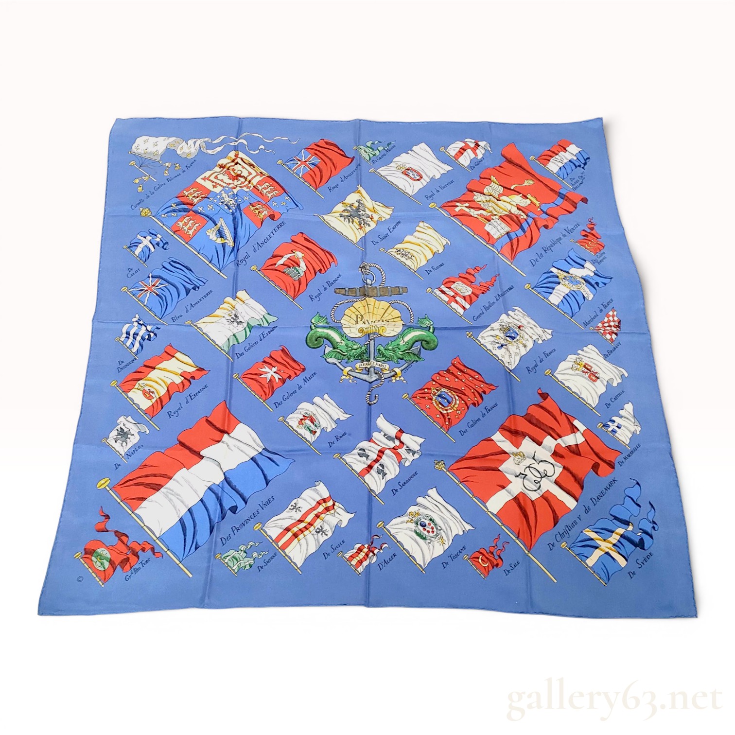 Hermes Pavois Silk Scarf Philippe Ledoux Design Blue
