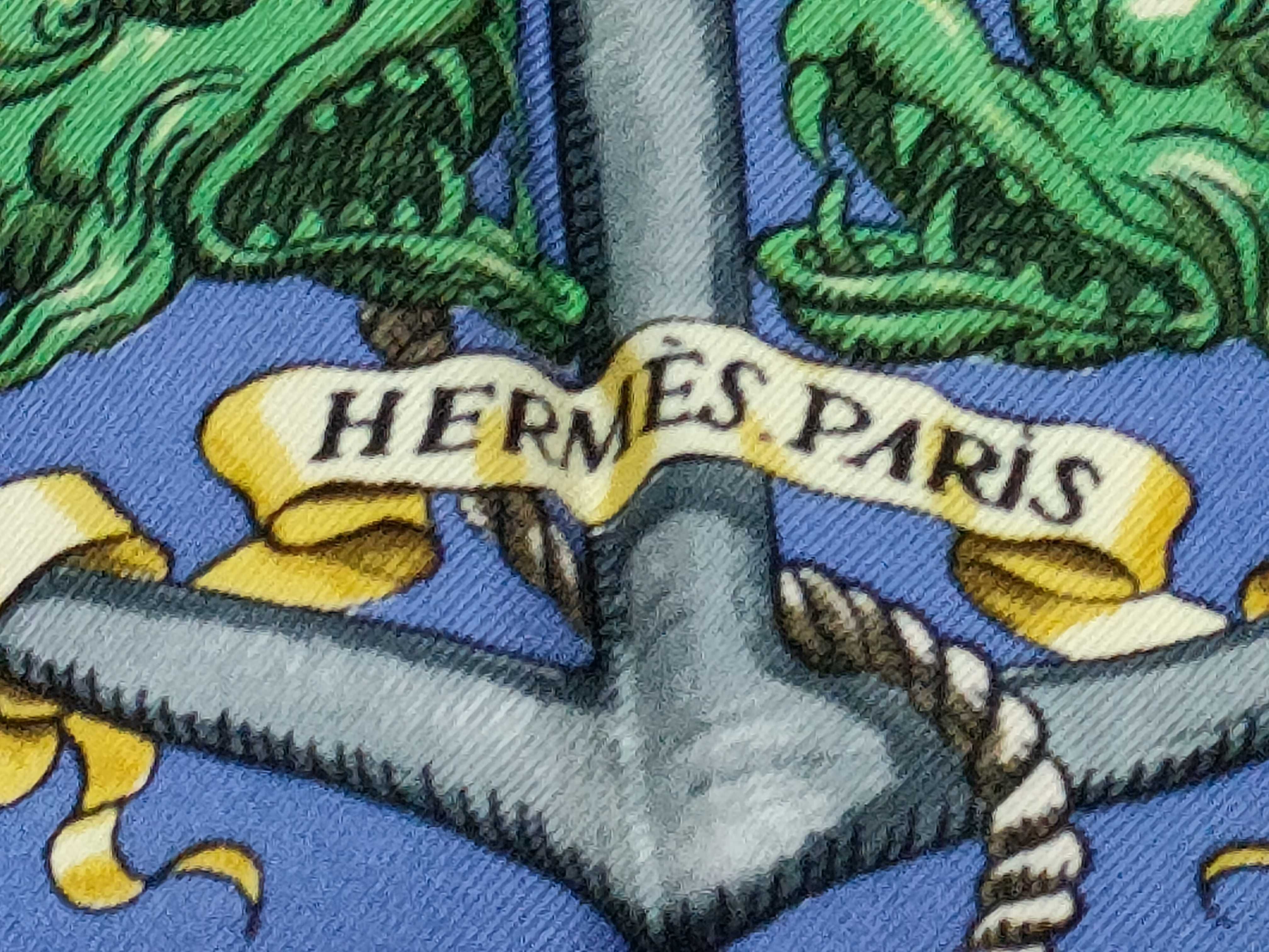 Hermes Pavois Silk Scarf Philippe Ledoux Design Blue