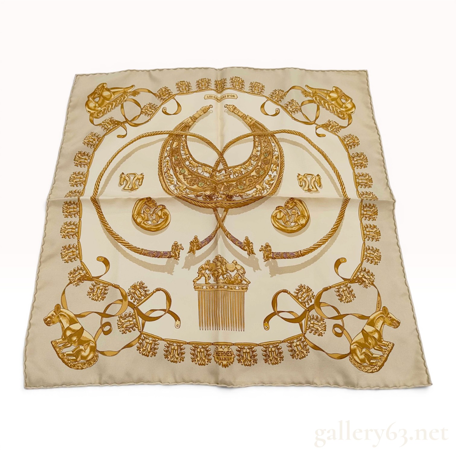 Hermes Les Cavaliers d'Or Silk Gavroche Scarf