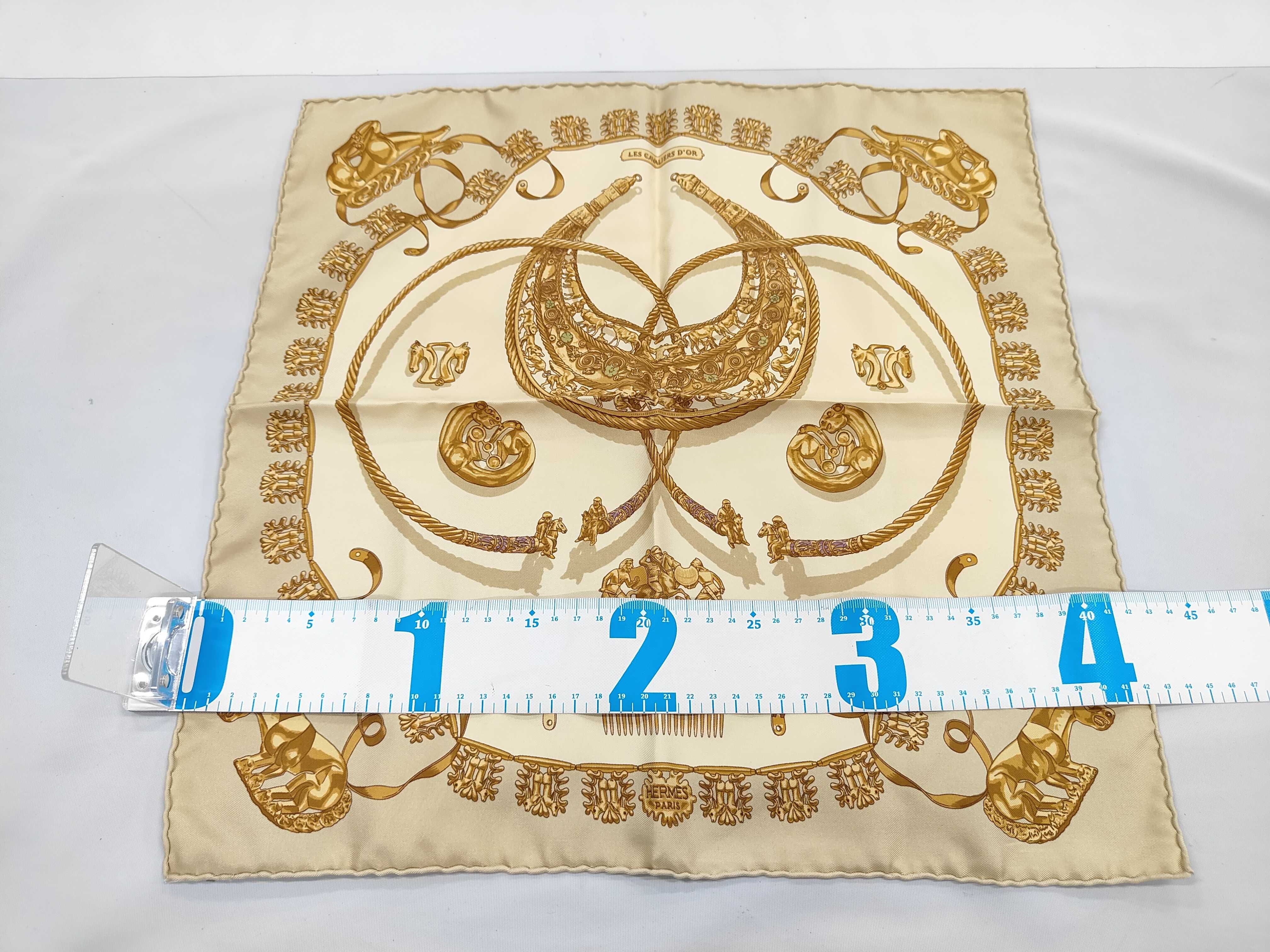 Hermes Les Cavaliers d'Or Silk Gavroche Scarf