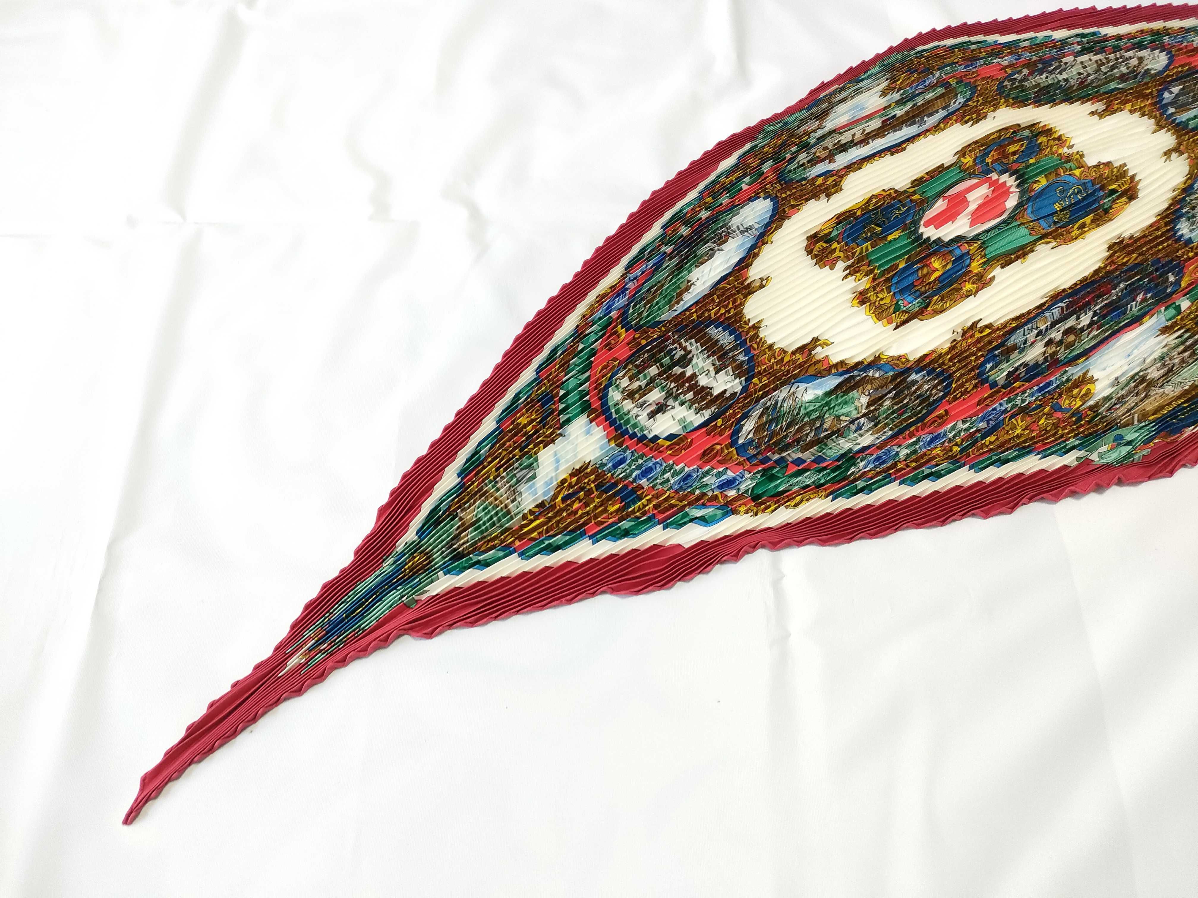 Hermes Pleated Silk Scarf with Maritime and African Map Motif