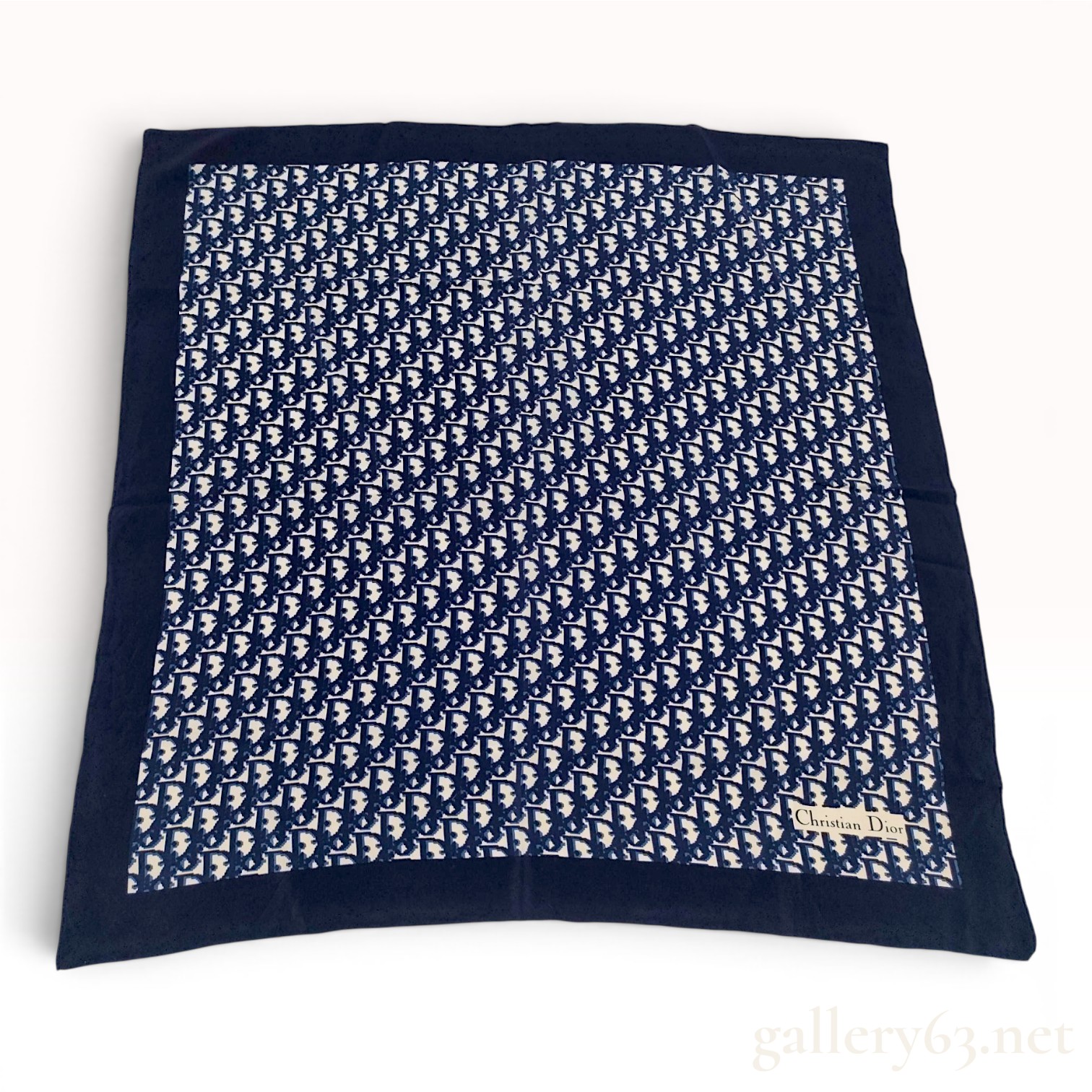 Christian Dior Oblique Monogram Navy Blue Silk Scarf