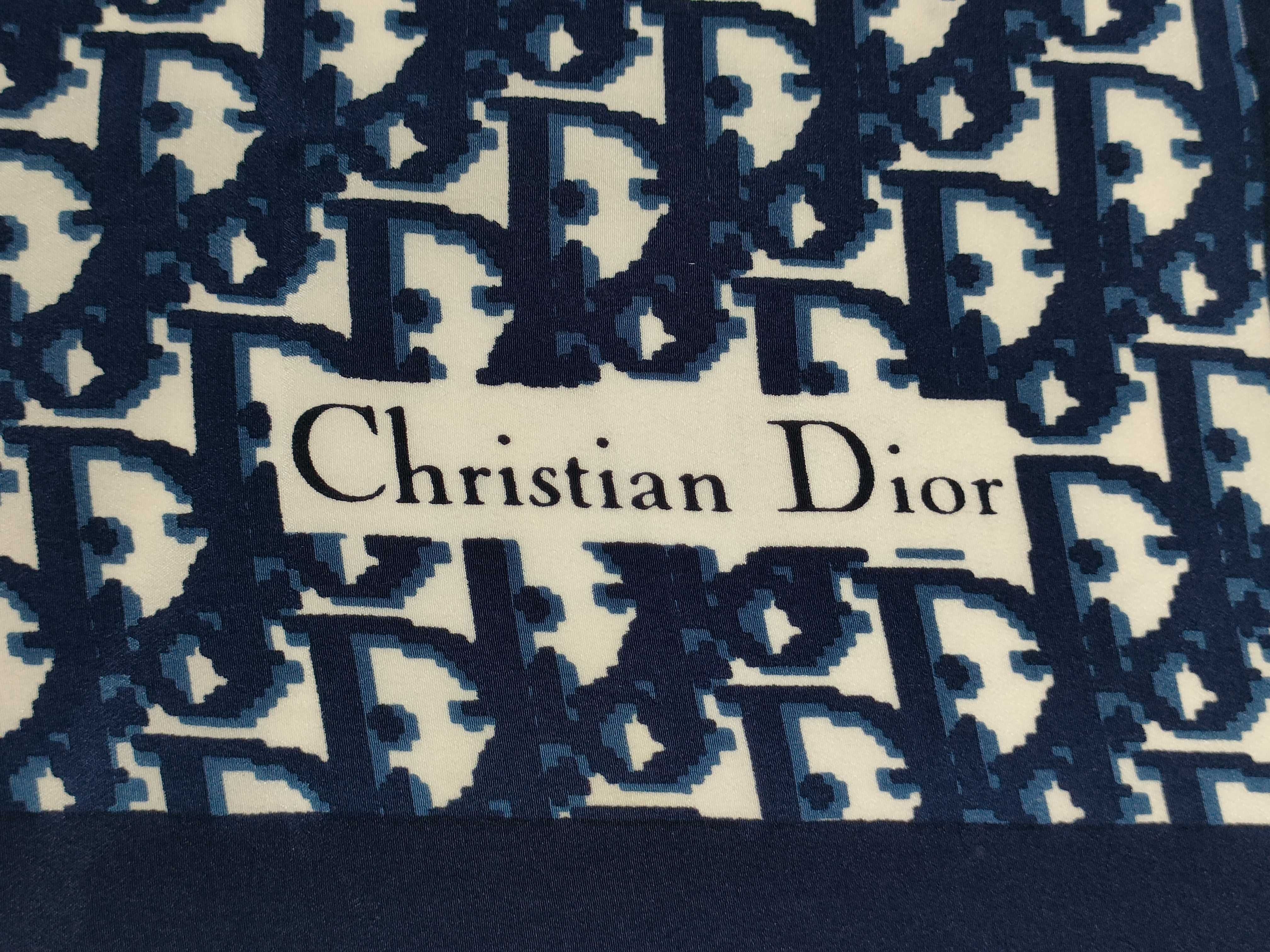 Christian Dior Oblique Monogram Navy Blue Silk Scarf