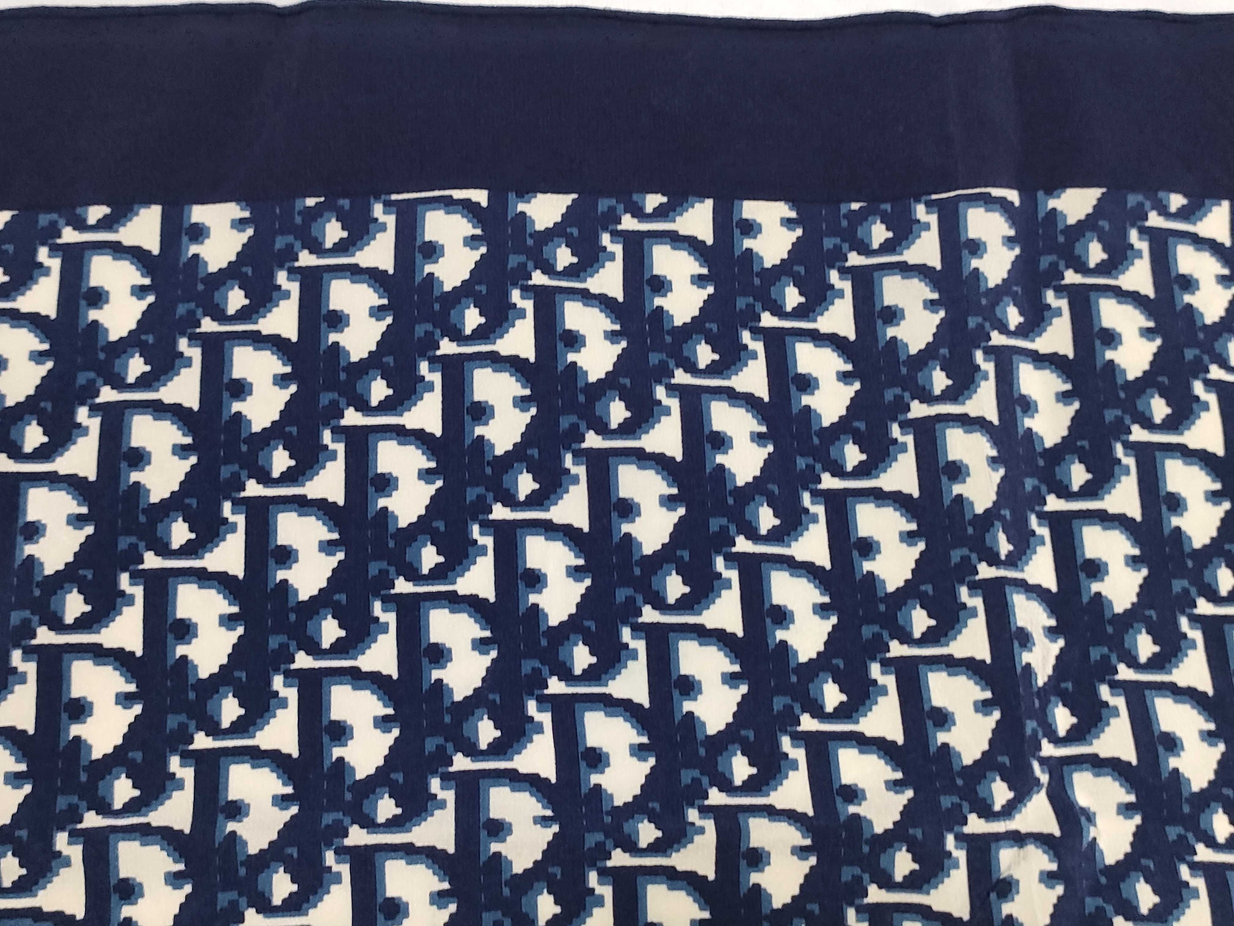 Christian Dior Oblique Monogram Navy Blue Silk Scarf