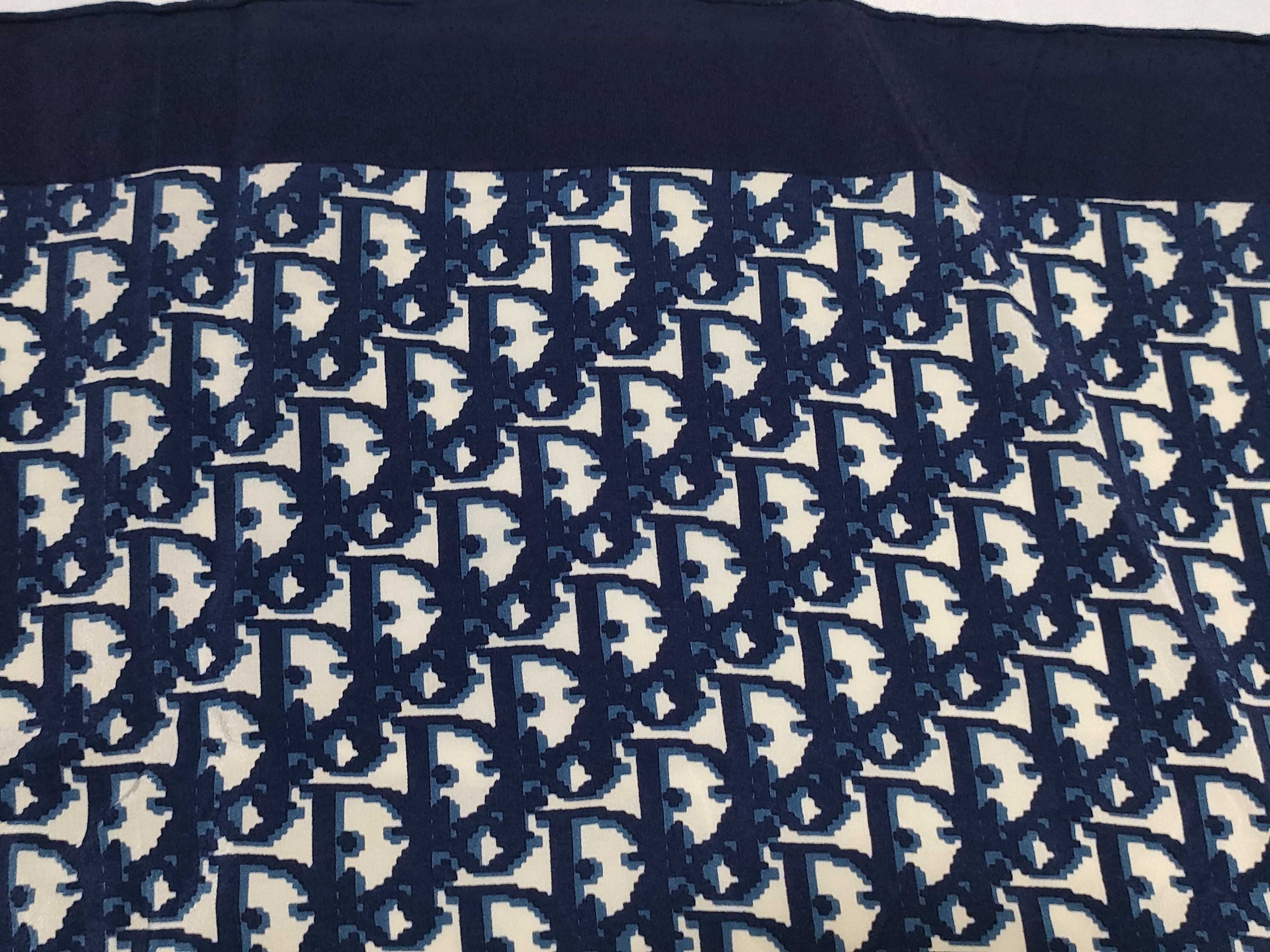 Christian Dior Oblique Monogram Navy Blue Silk Scarf