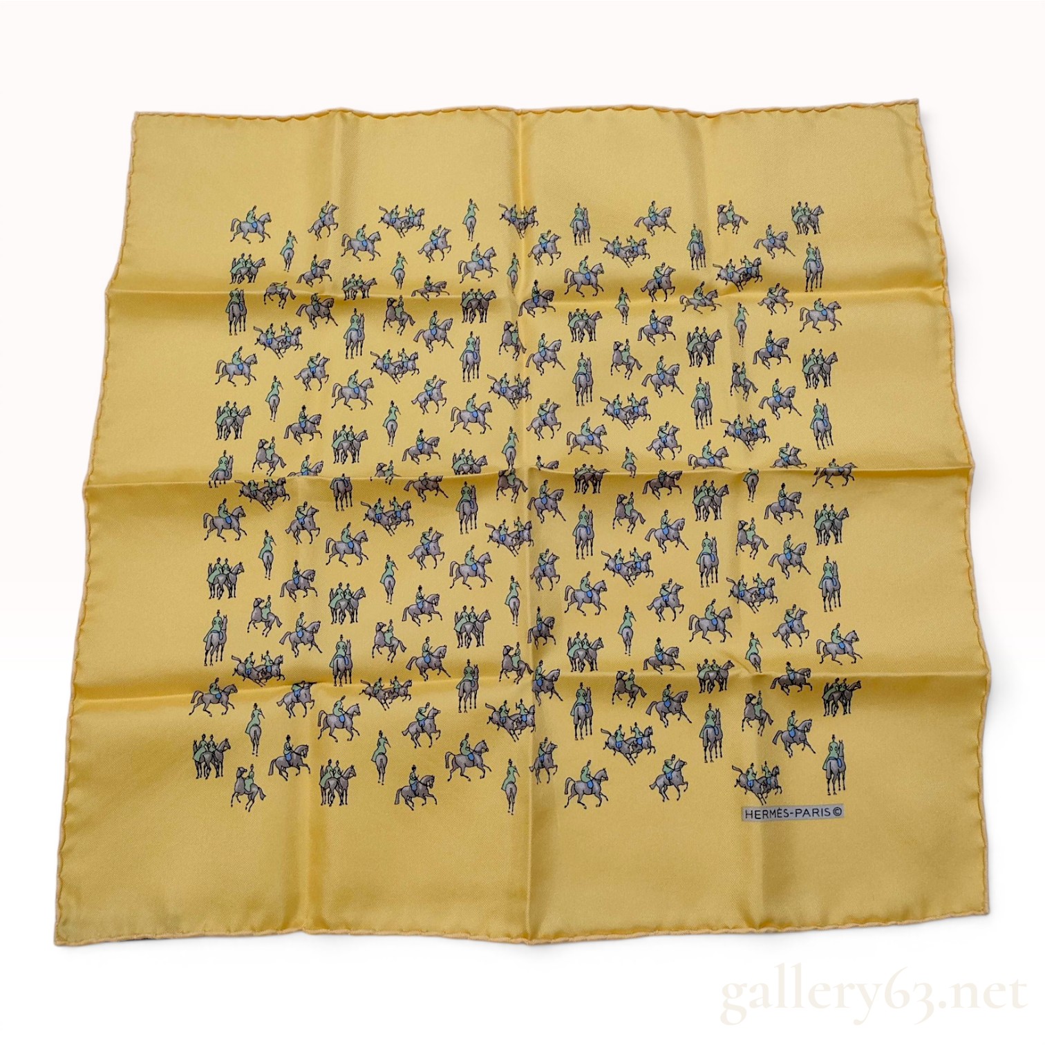 Hermes Silk Equestrian Motif Pocket Square