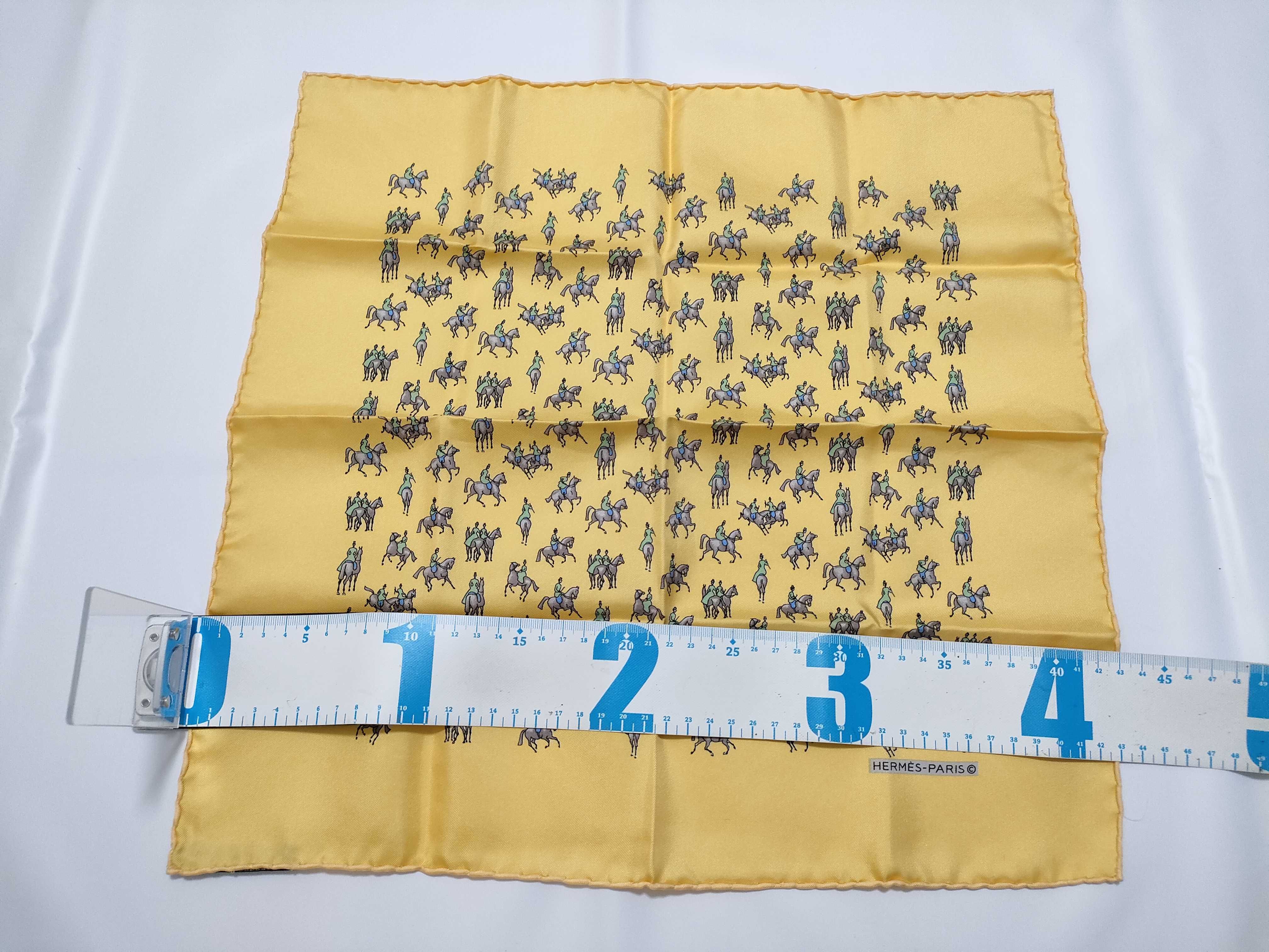 Hermes Silk Equestrian Motif Pocket Square