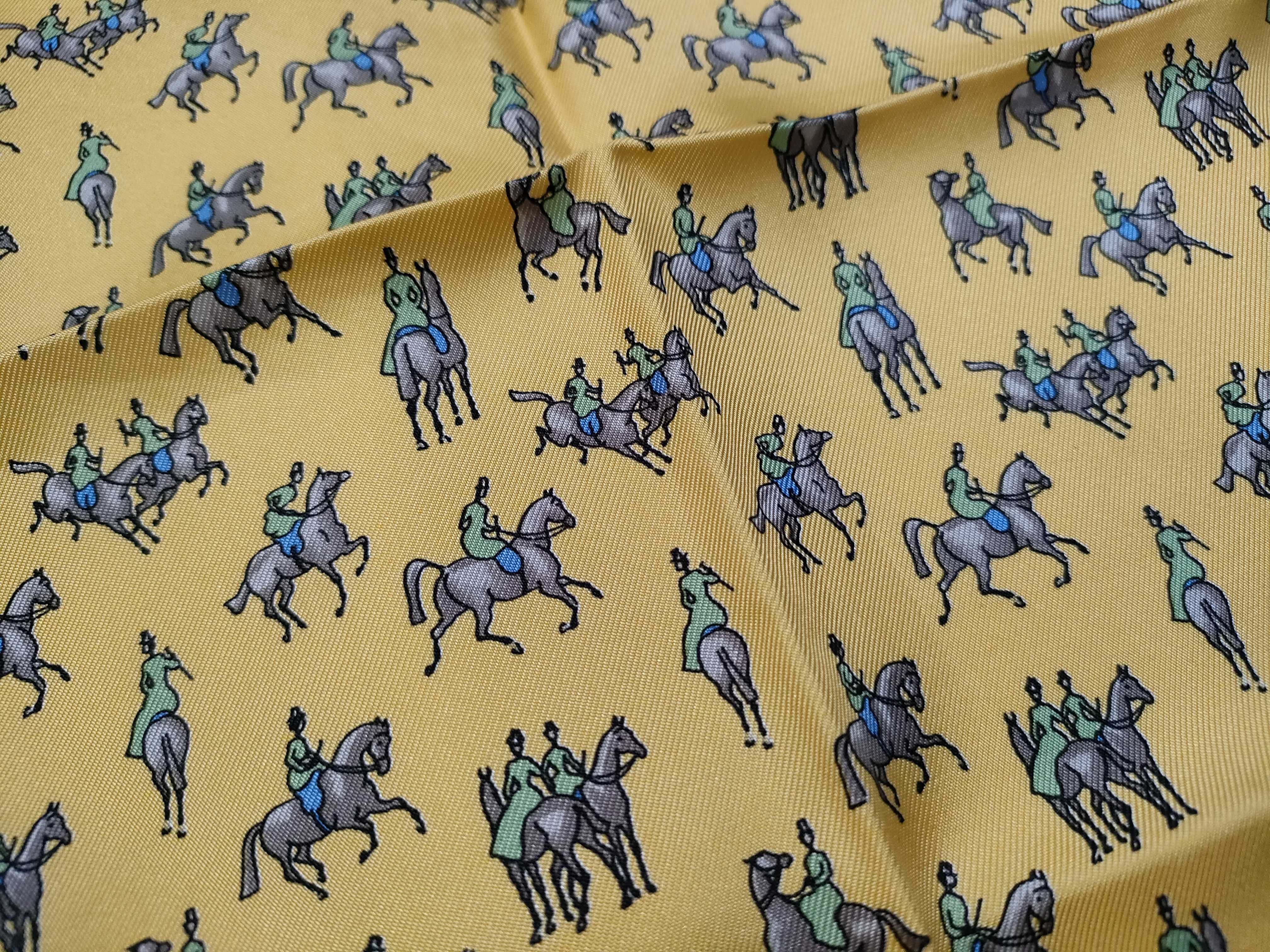 Hermes Silk Equestrian Motif Pocket Square