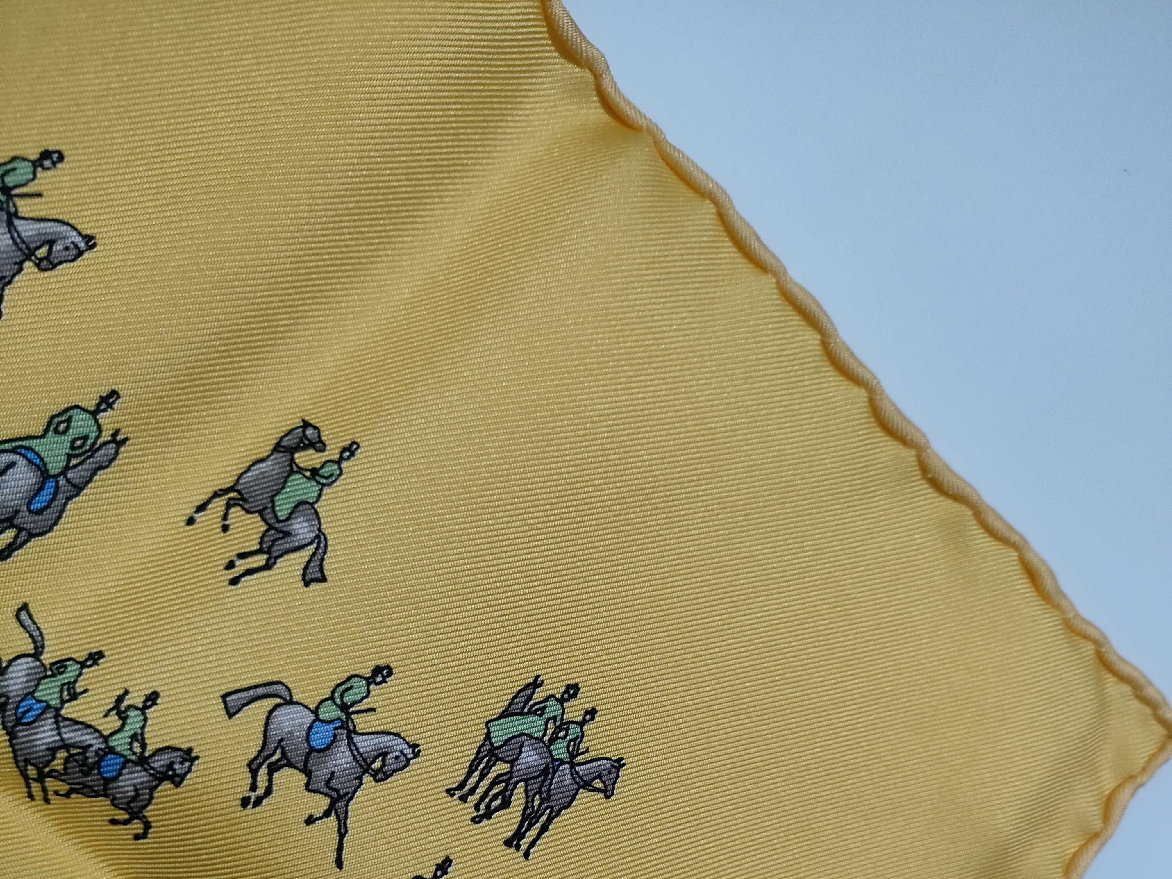 Hermes Silk Equestrian Motif Pocket Square