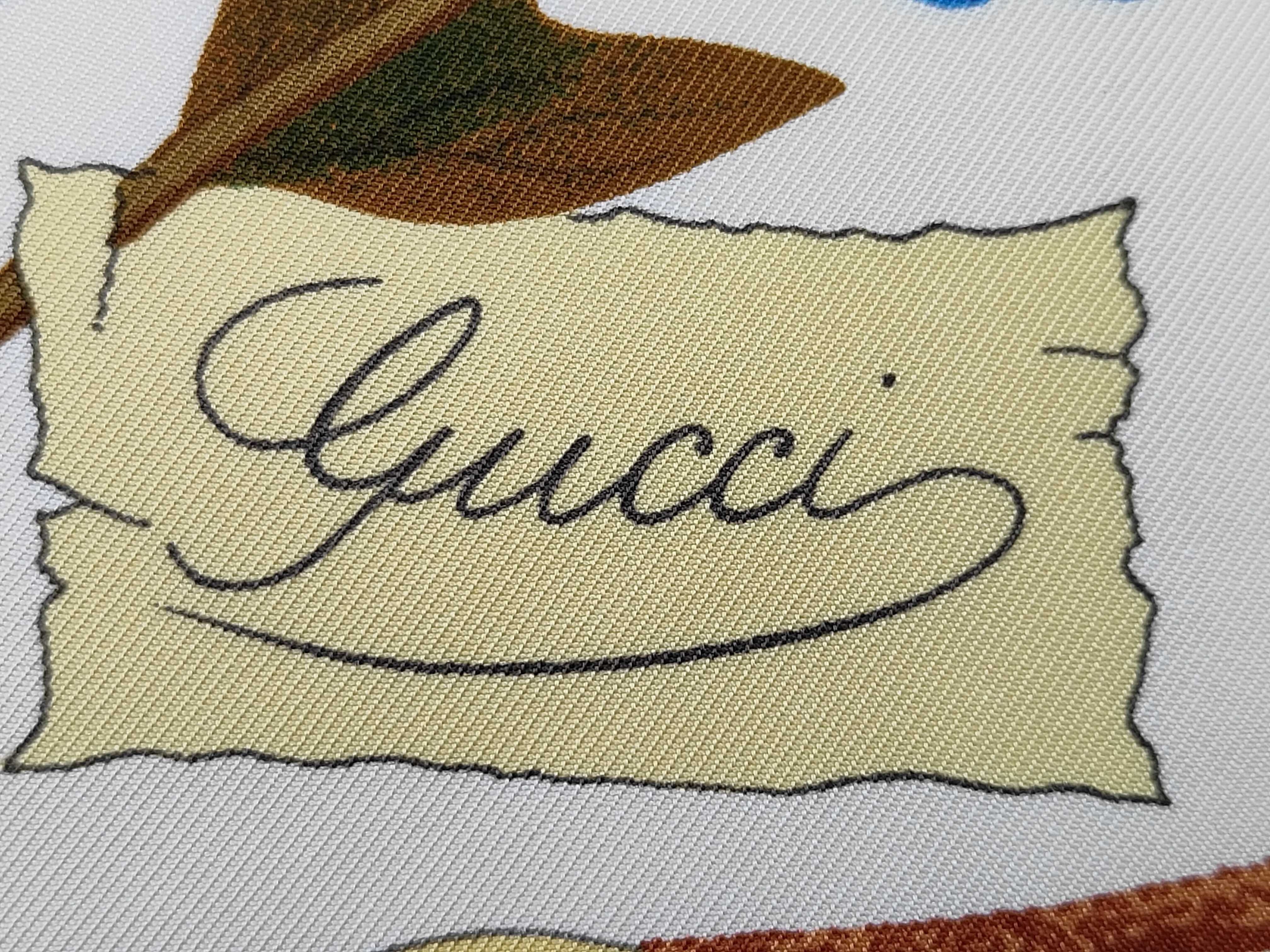 Vintage Gucci Silk Twill Botanical Bird Motif Square Scarf