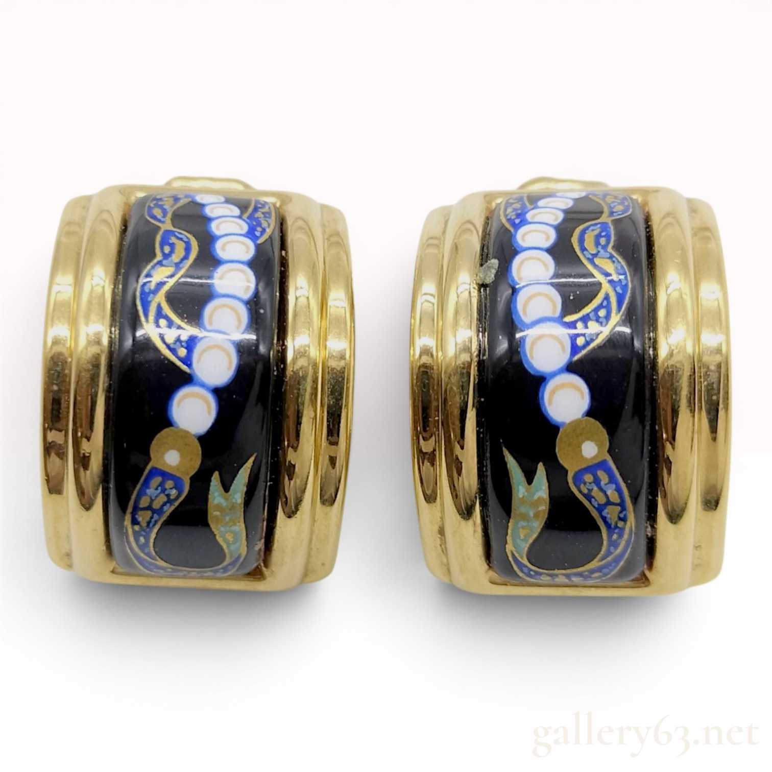 A Pair of Hermes Gold-Plated Enamel Clip-On Hoop Earrings