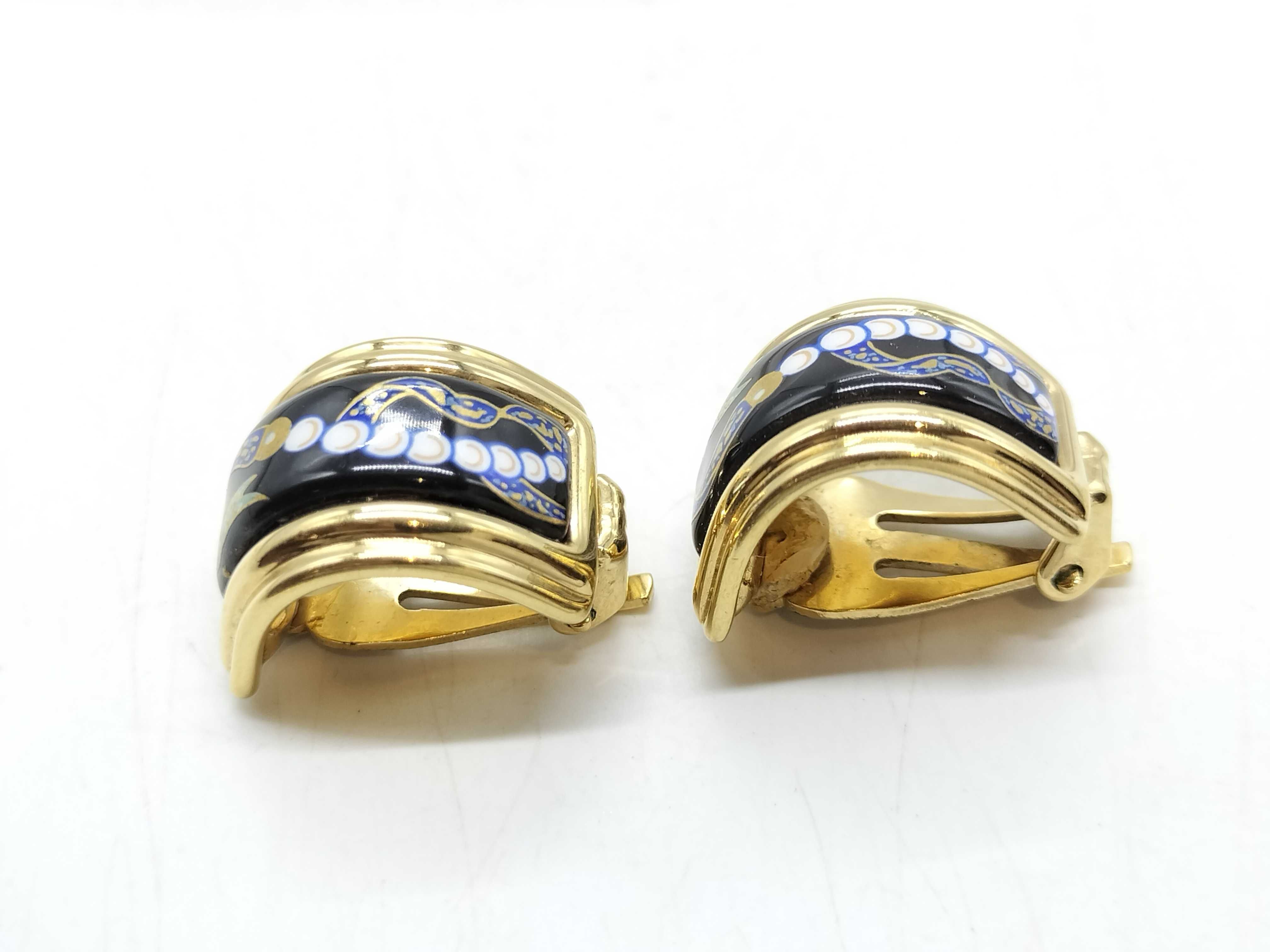 A Pair of Hermes Gold-Plated Enamel Clip-On Hoop Earrings
