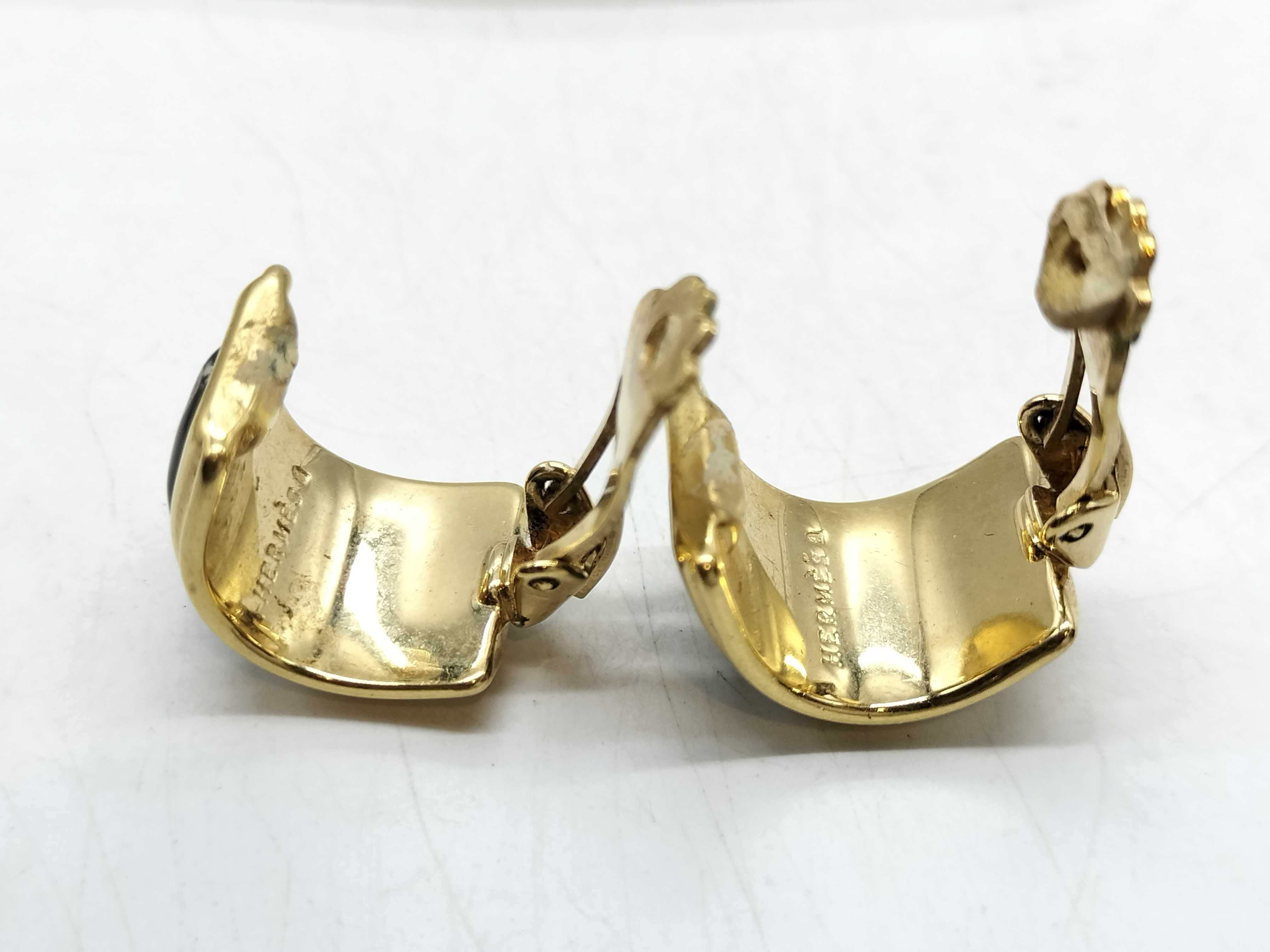 A Pair of Hermes Gold-Plated Enamel Clip-On Hoop Earrings