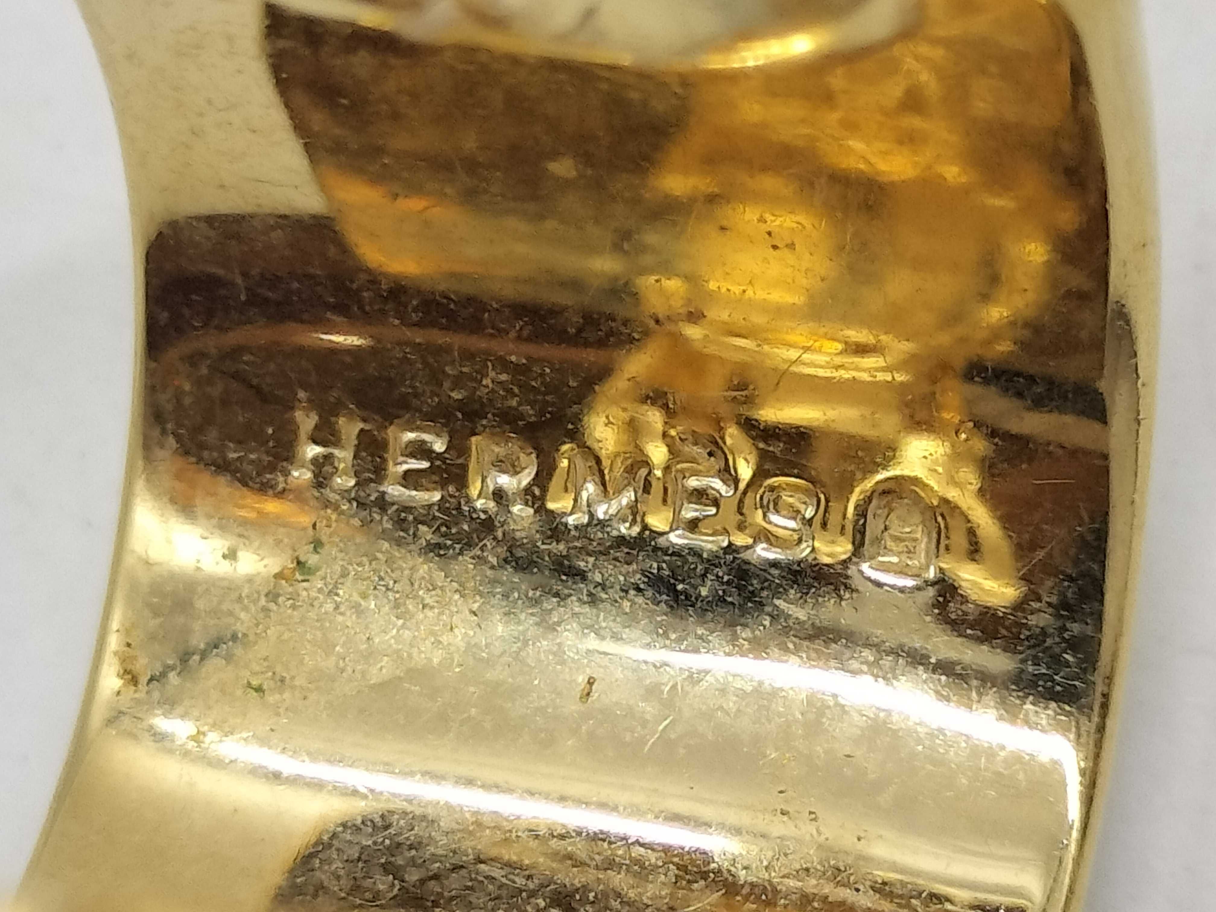 A Pair of Hermes Gold-Plated Enamel Clip-On Hoop Earrings