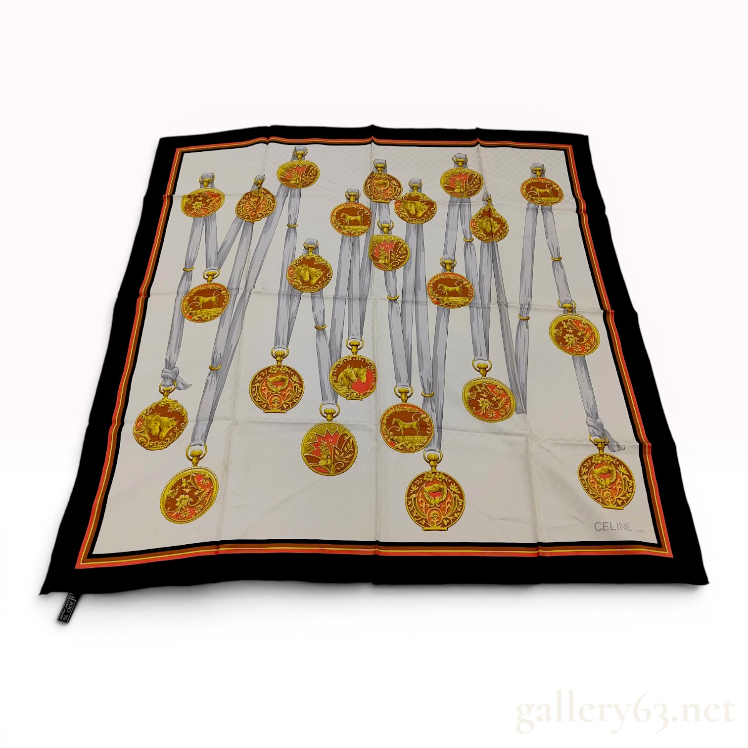 Celine Paris Triomphe Jacquard Silk Scarf with Equestrian Medallion Motif