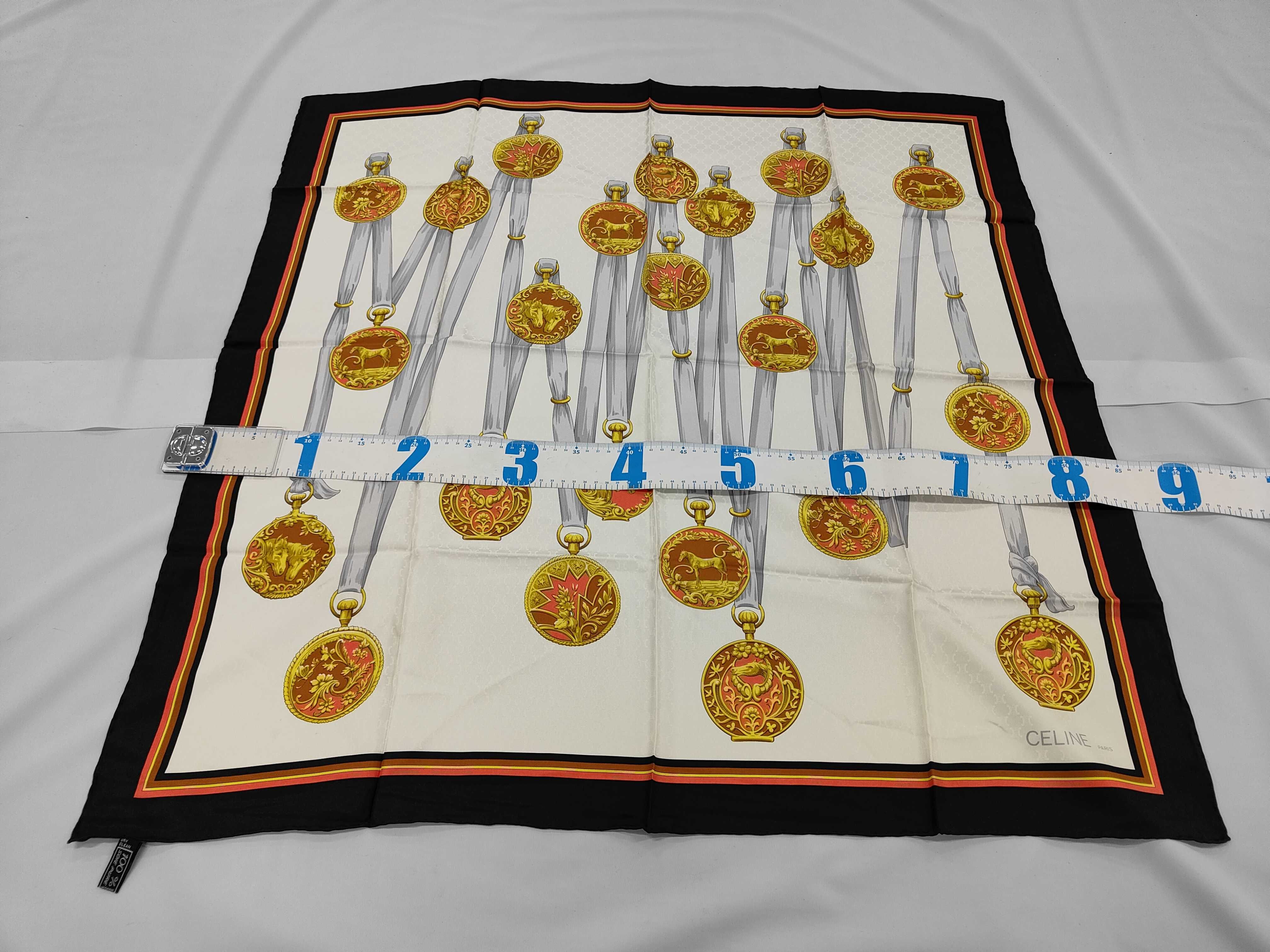 Celine Paris Triomphe Jacquard Silk Scarf with Equestrian Medallion Motif