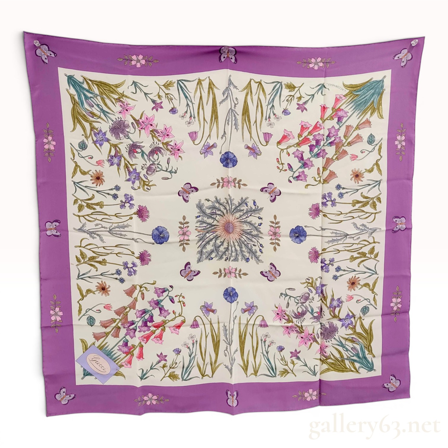 Vintage Gucci Flora Pattern Silk Scarf by Vittorio Accornero