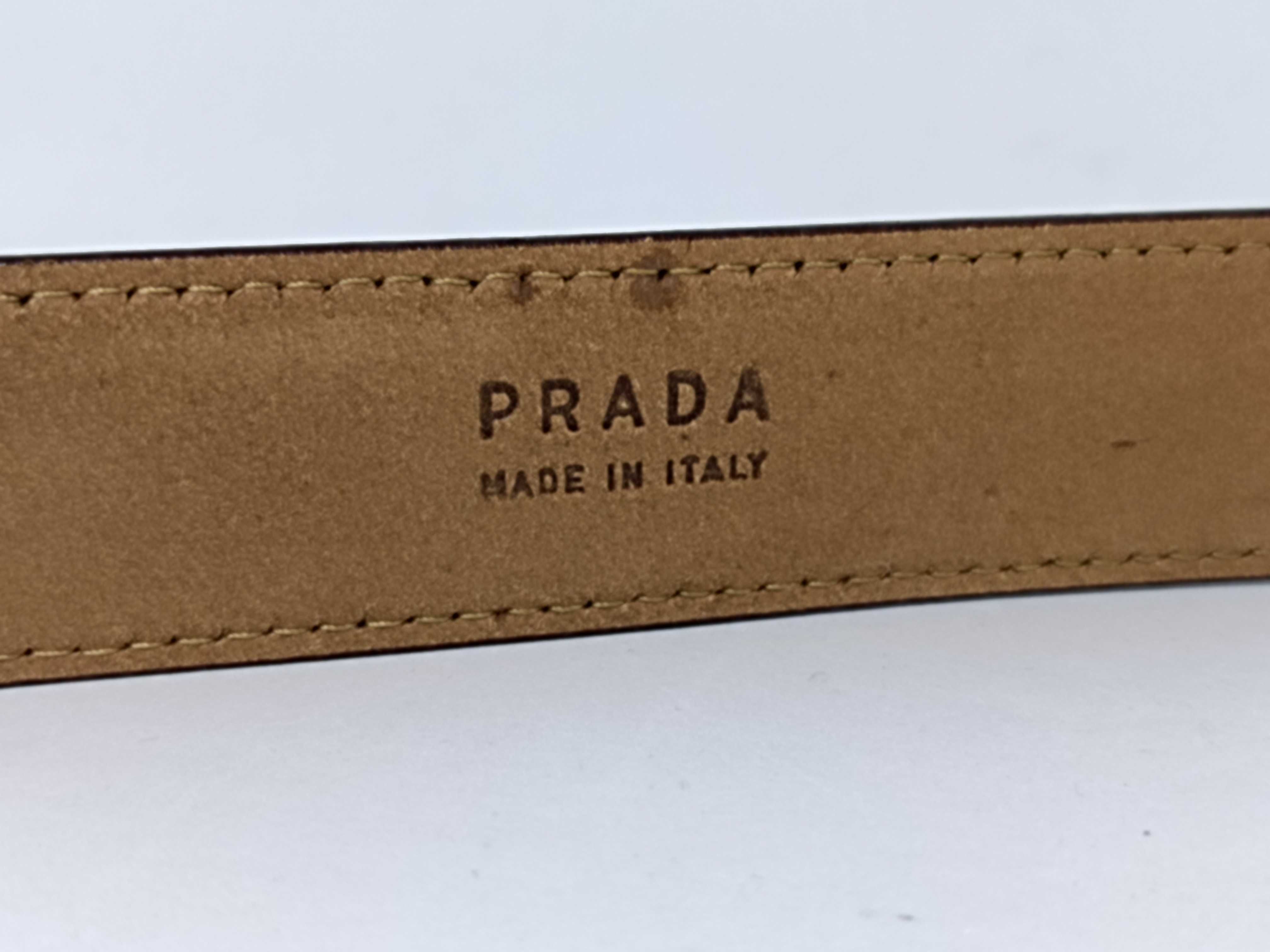 Prada Crystal Embellished Brown Leather Belt Size 85/34