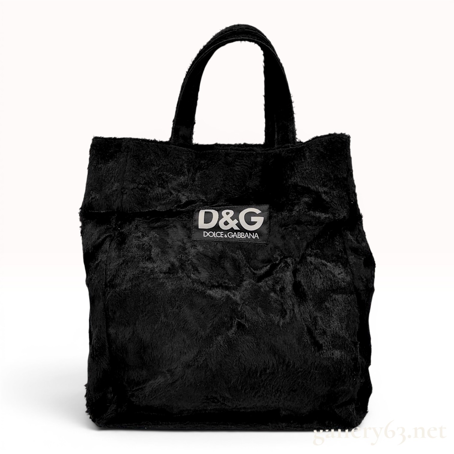 D&G Dolce and Gabbana Black Faux Fur Tote Bag