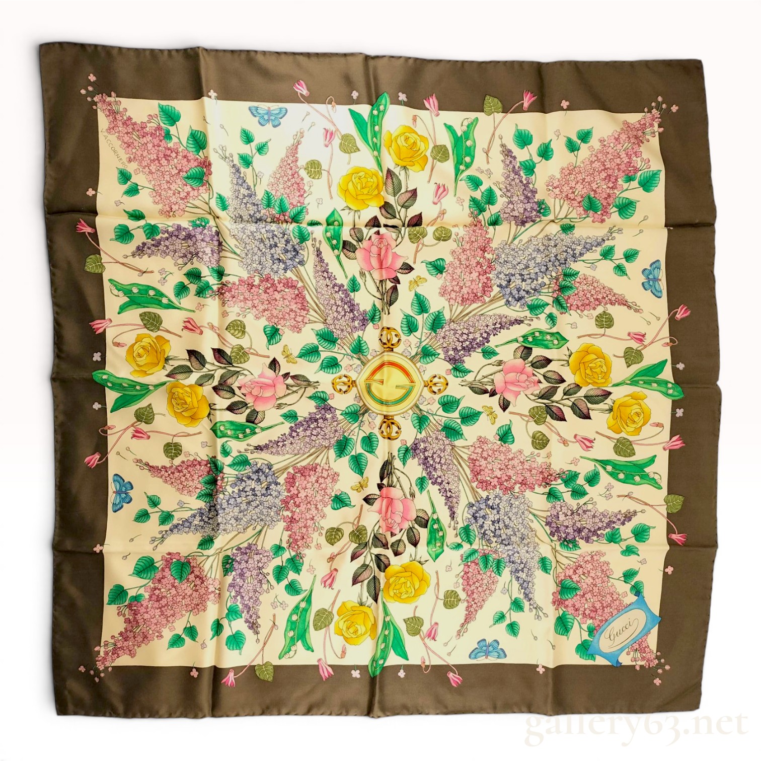 Gucci Vintage Silk Flora Pattern Scarf by Vittorio Accornero