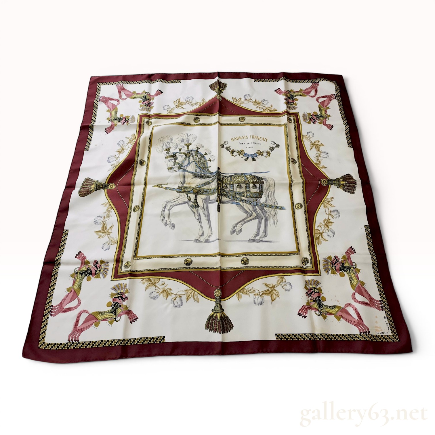 Hermes Harnais Francais Premier Empire Silk Carre Scarf
