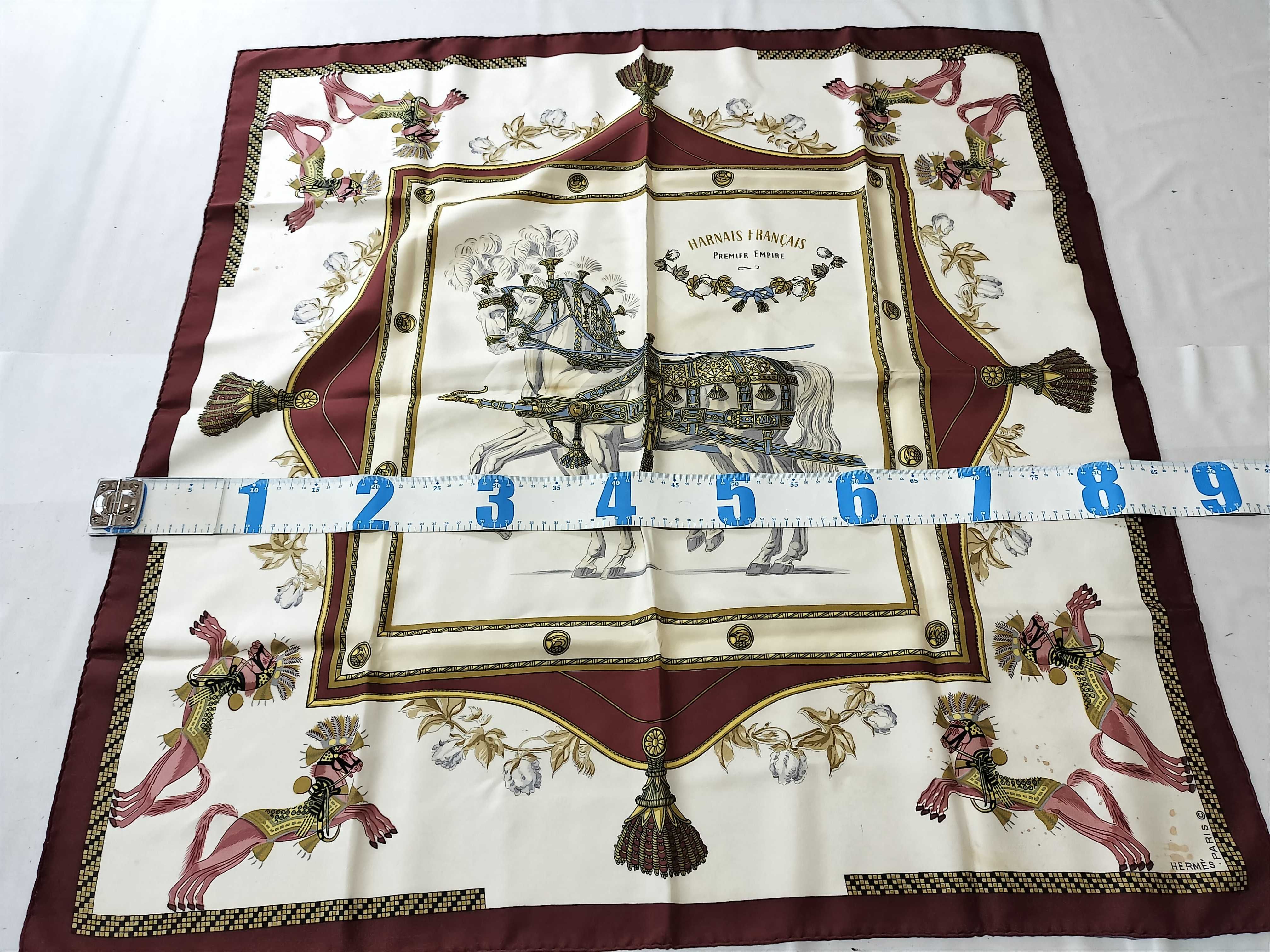 Hermes Harnais Francais Premier Empire Silk Carre Scarf