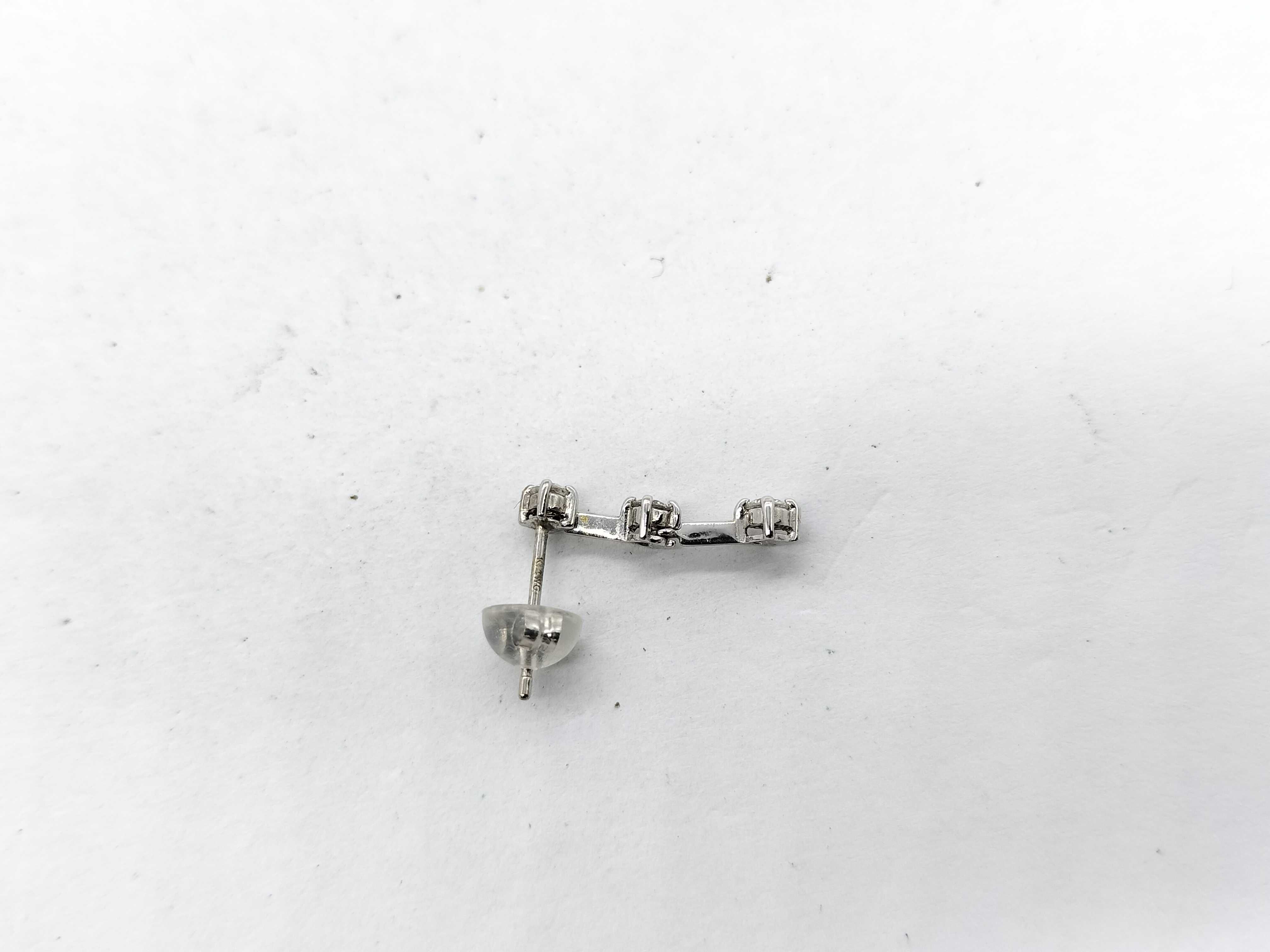 A Pair of 14 Karat White Gold and Diamond Three-Stone Drop Earrings