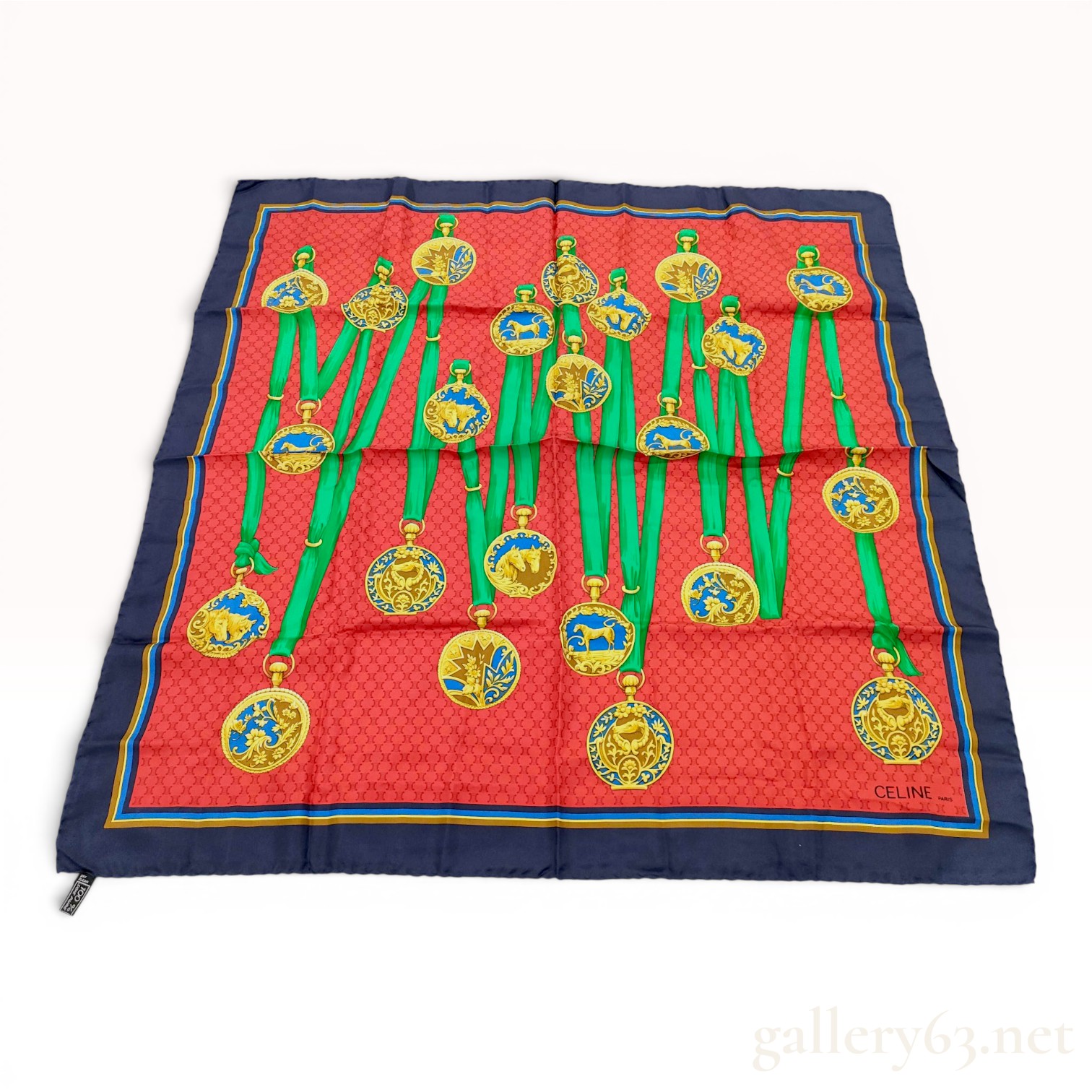 Celine Paris Vintage Equestrian Medallion Silk Scarf