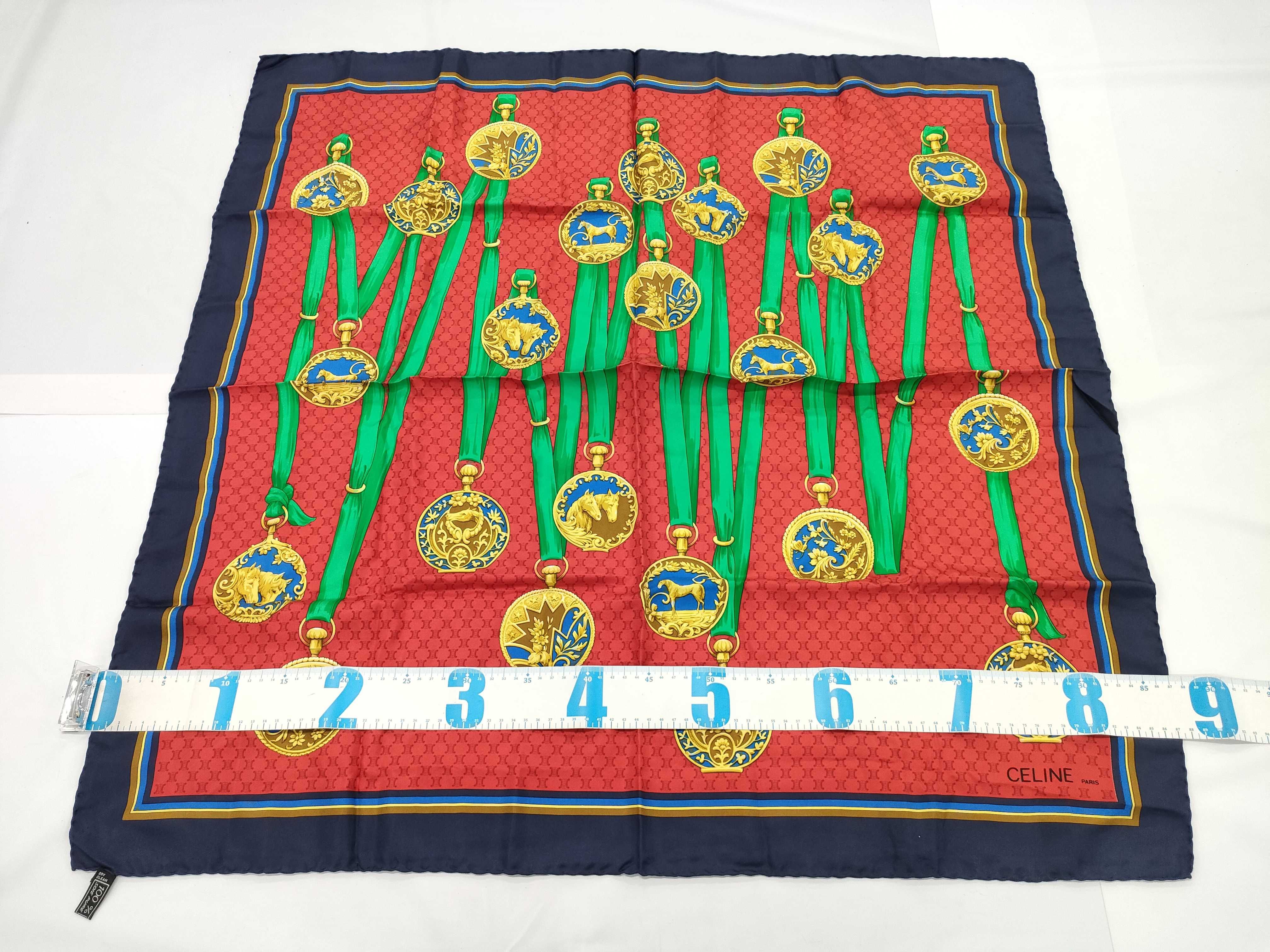 Celine Paris Vintage Equestrian Medallion Silk Scarf