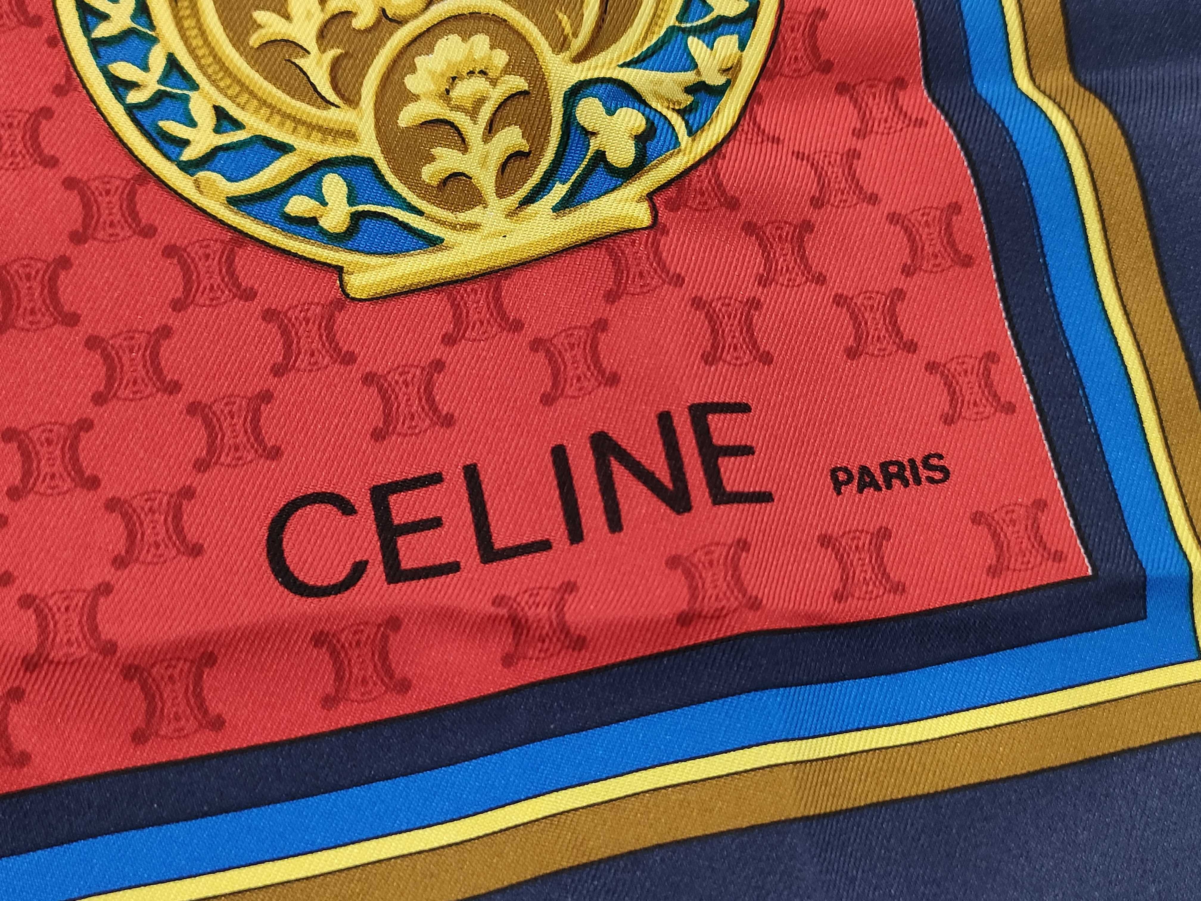 Celine Paris Vintage Equestrian Medallion Silk Scarf