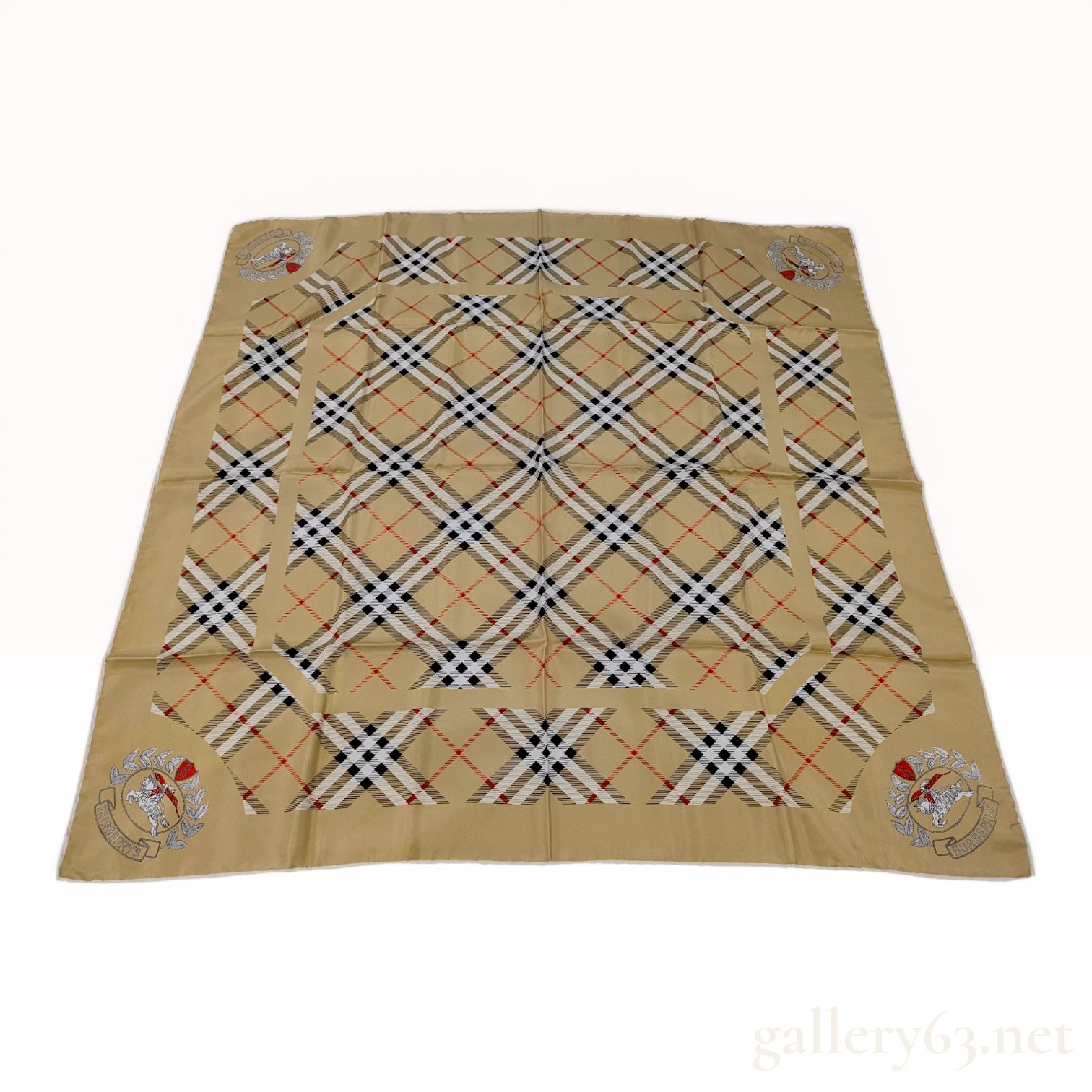 Vintage Burberrys Square Silk Scarf with Equestrian Knight Logo
