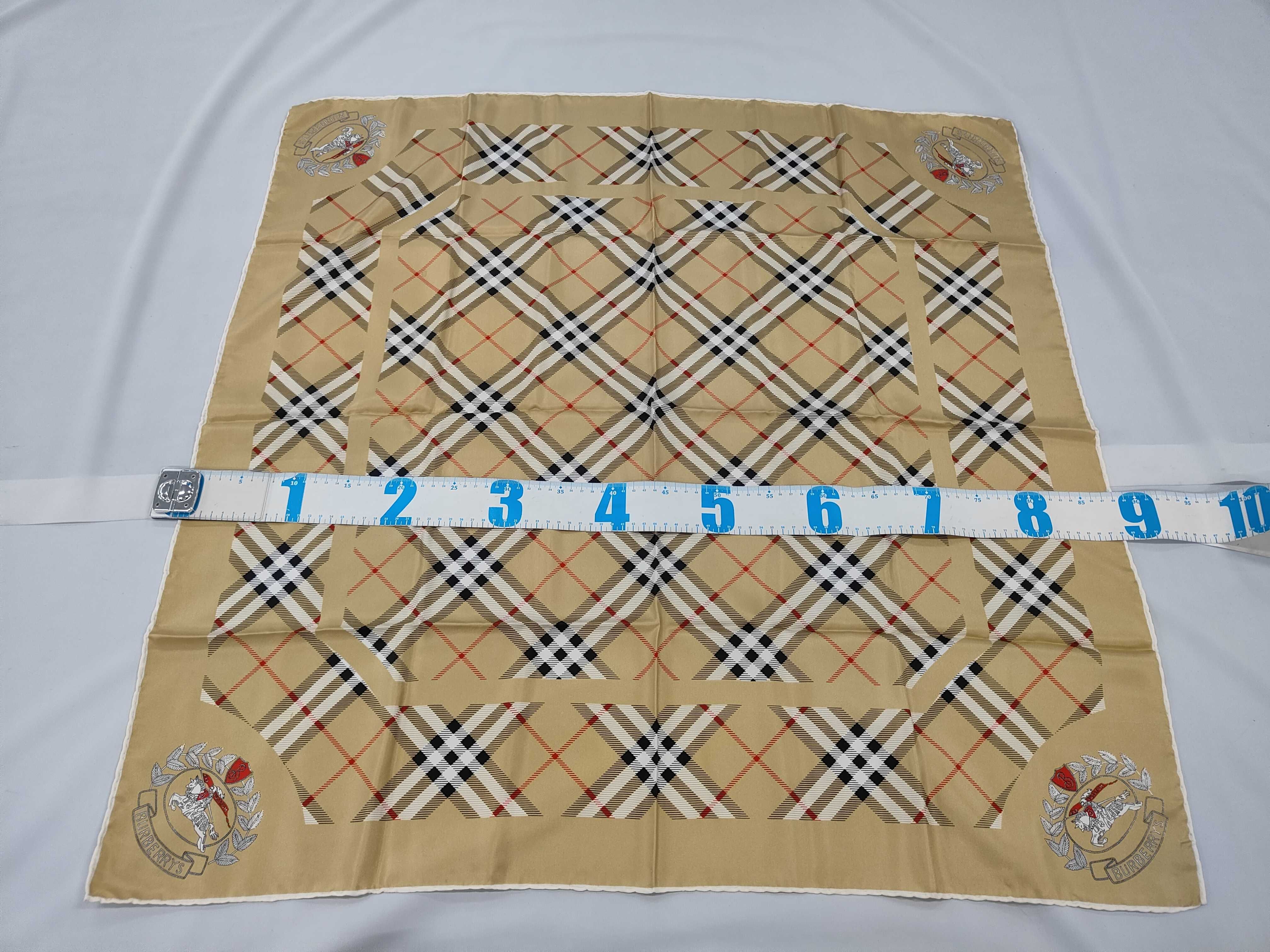 Vintage Burberrys Square Silk Scarf with Equestrian Knight Logo