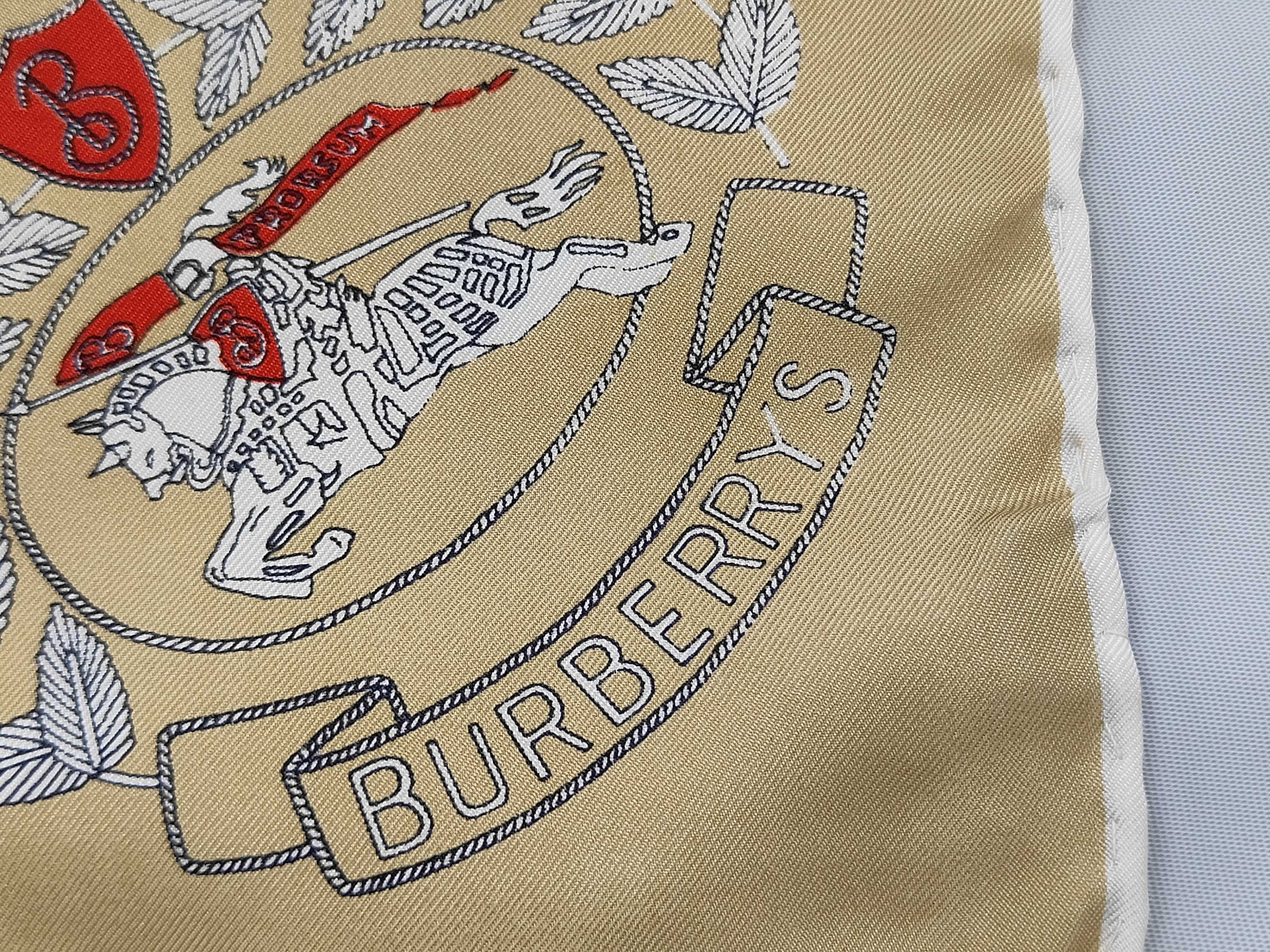 Vintage Burberrys Square Silk Scarf with Equestrian Knight Logo