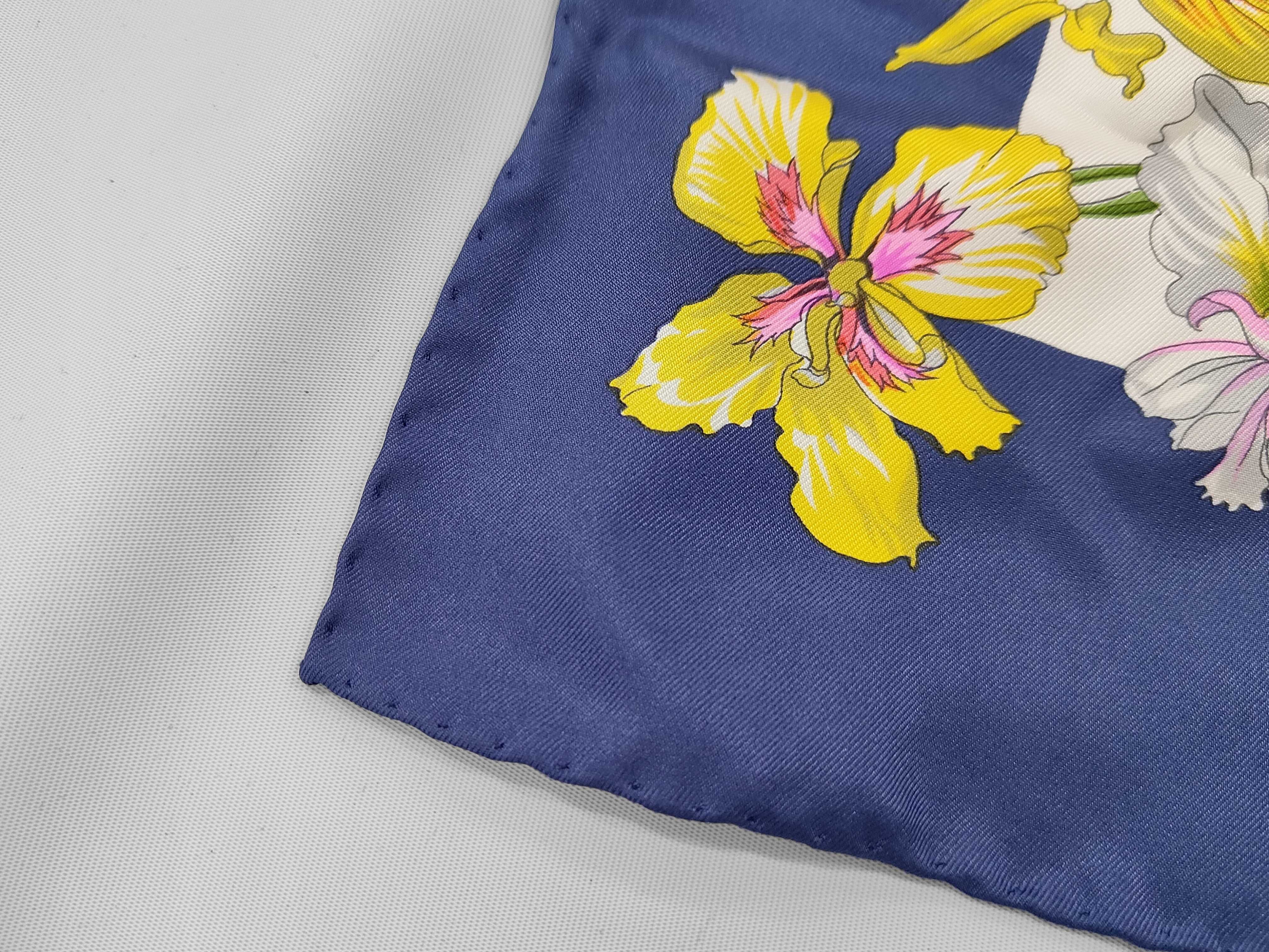 Christian Dior Floral Silk Twill Scarf with Navy Border