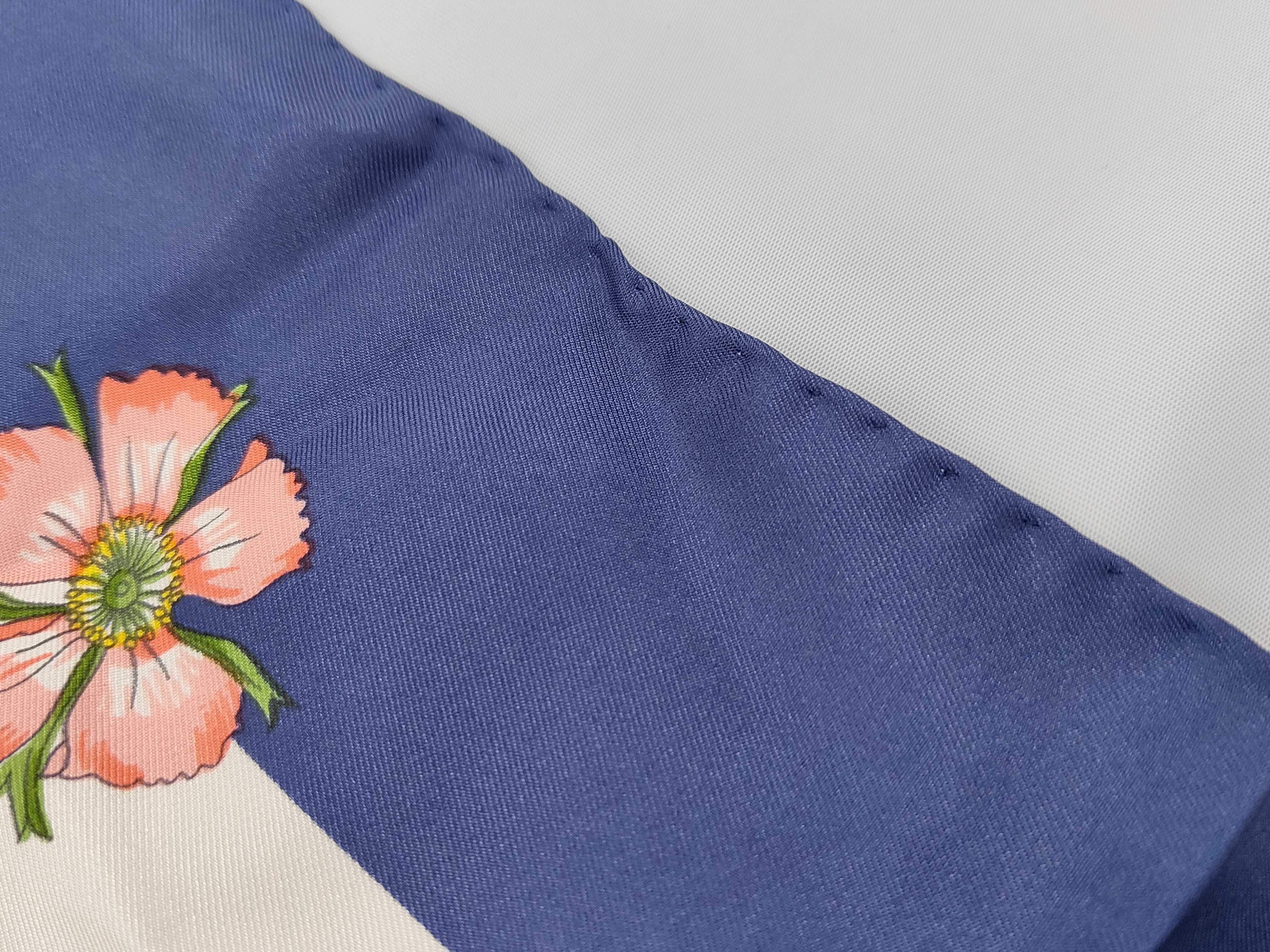 Christian Dior Floral Silk Twill Scarf with Navy Border