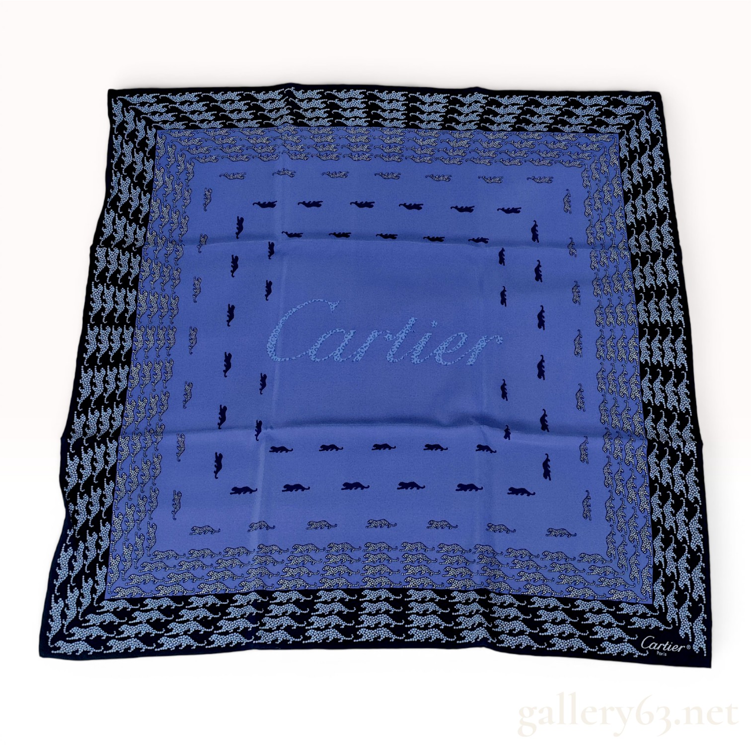 Cartier Blue Silk Panther Motif Scarf