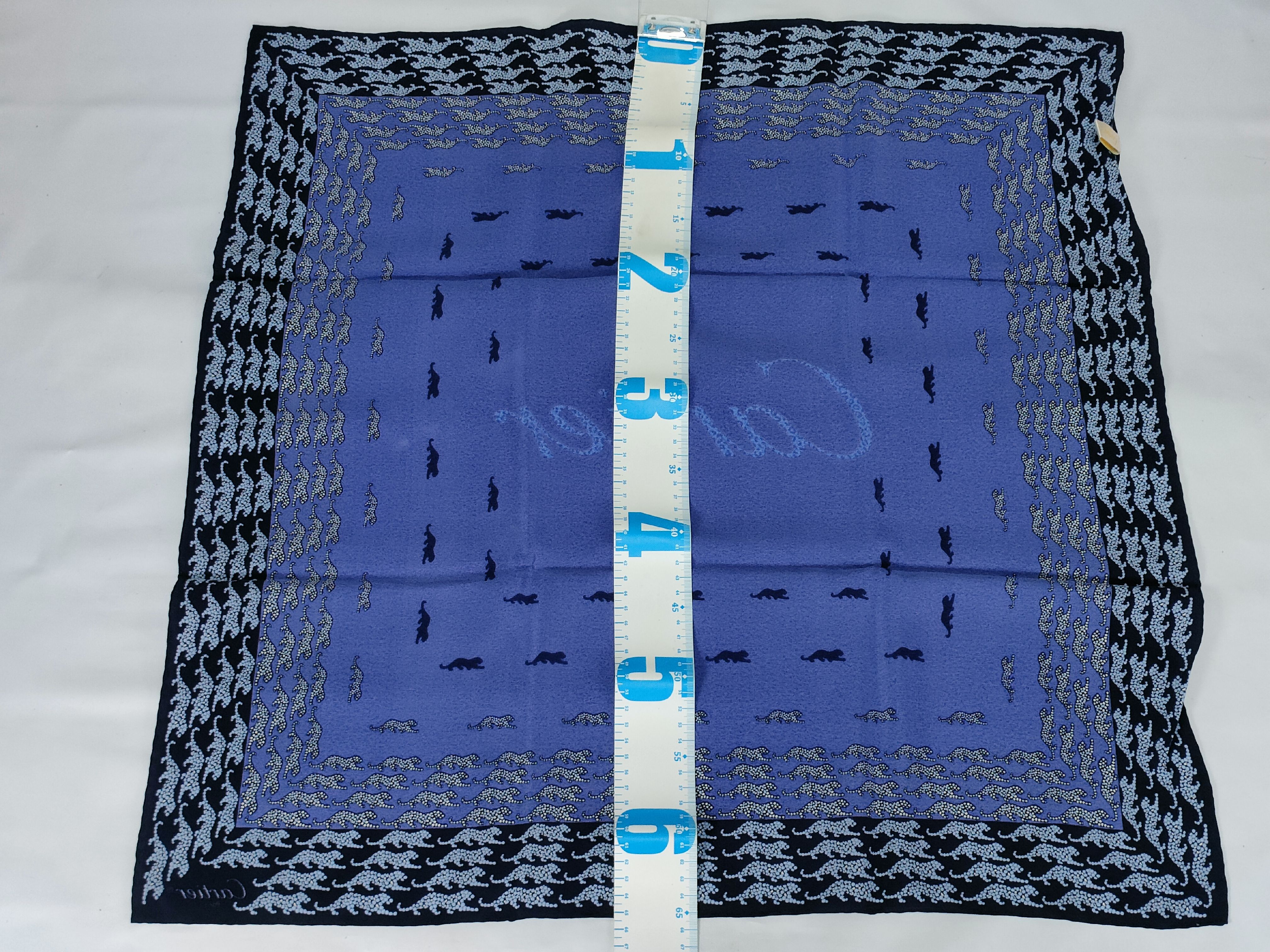 Cartier Blue Silk Panther Motif Scarf