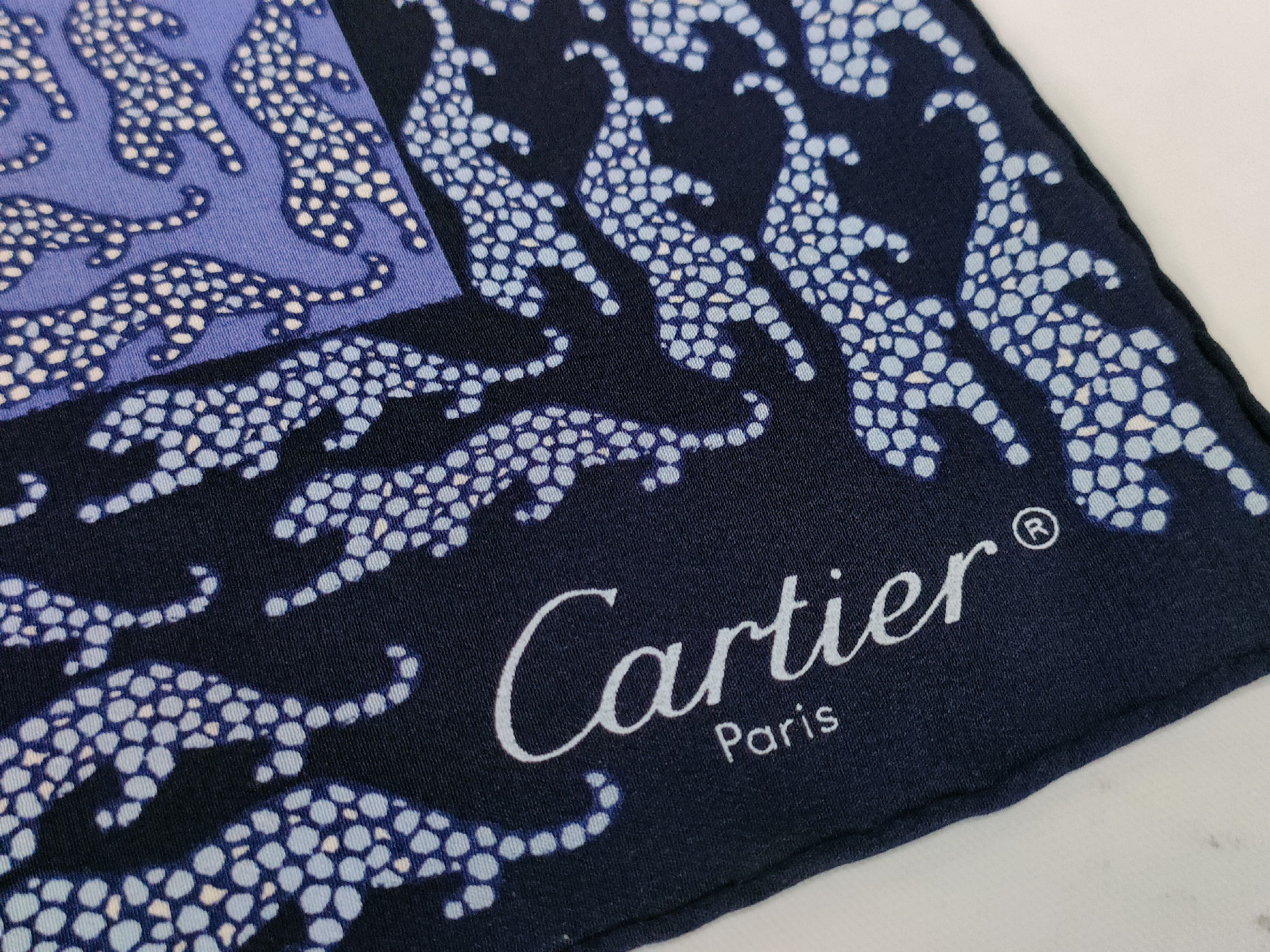 Cartier Blue Silk Panther Motif Scarf