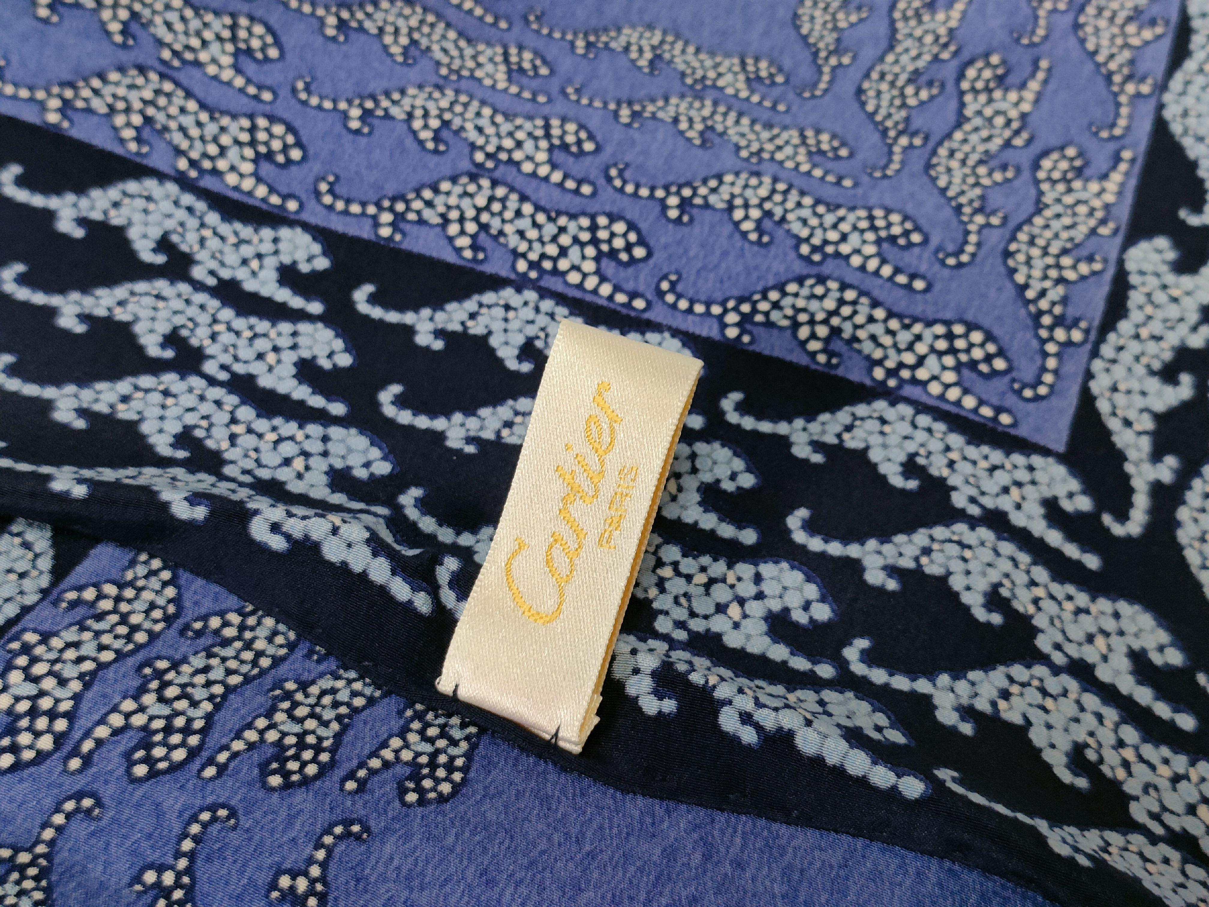 Cartier Blue Silk Panther Motif Scarf