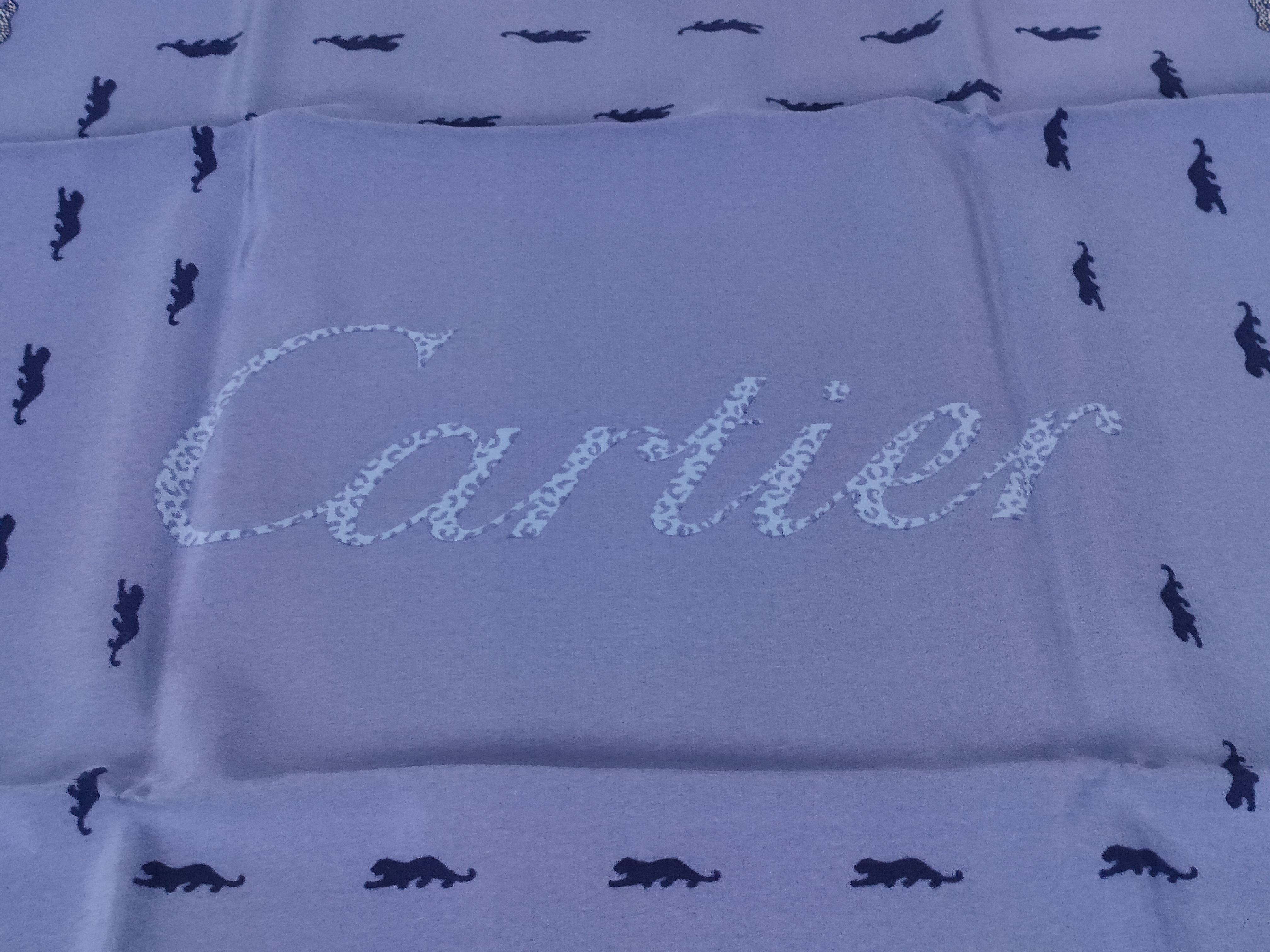 Cartier Blue Silk Panther Motif Scarf
