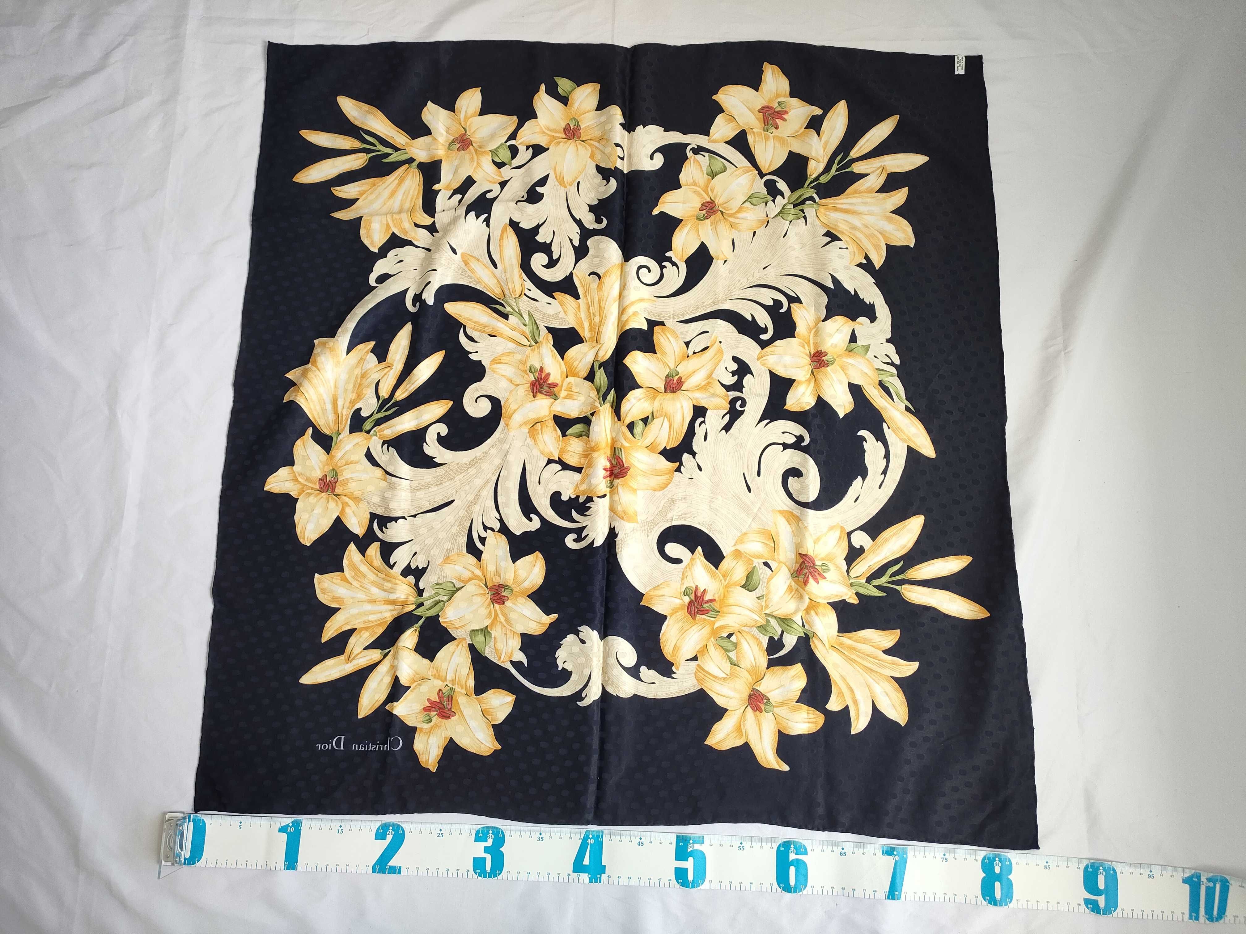 Christian Dior Vintage Floral and Rococo Scroll Silk Scarf
