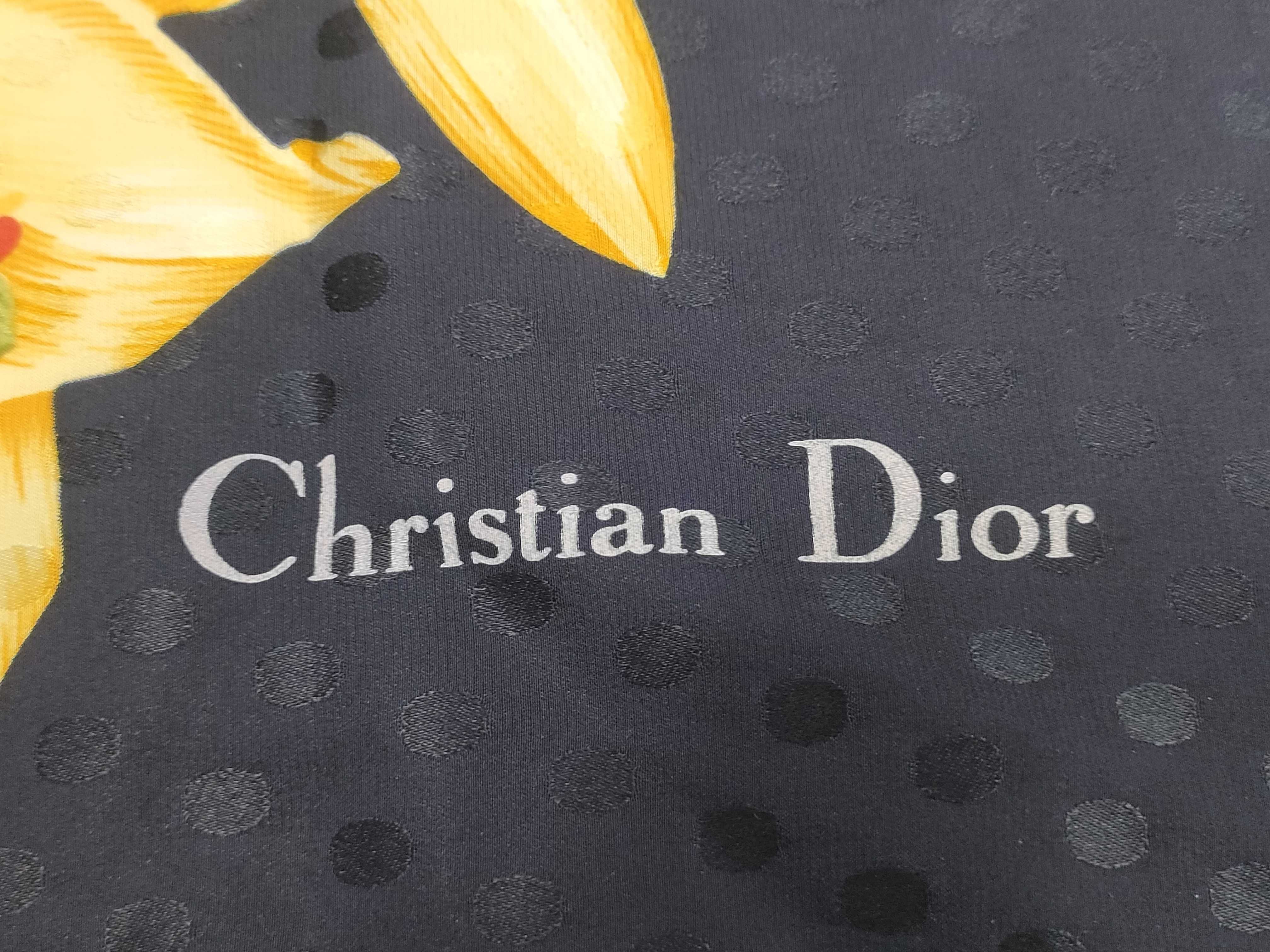 Christian Dior Vintage Floral and Rococo Scroll Silk Scarf