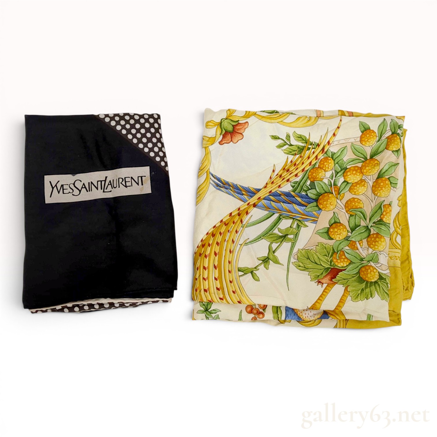 Two Designer Silk Scarves by Yves Saint Laurent and Salvatore Ferragamo